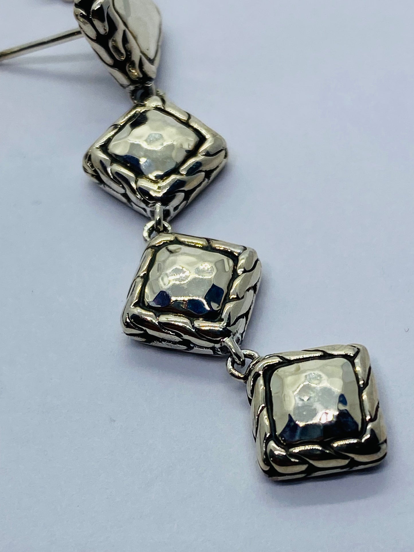 $550 John Hardy Sterling Silver Palu Collection Four Square Drop Earrings