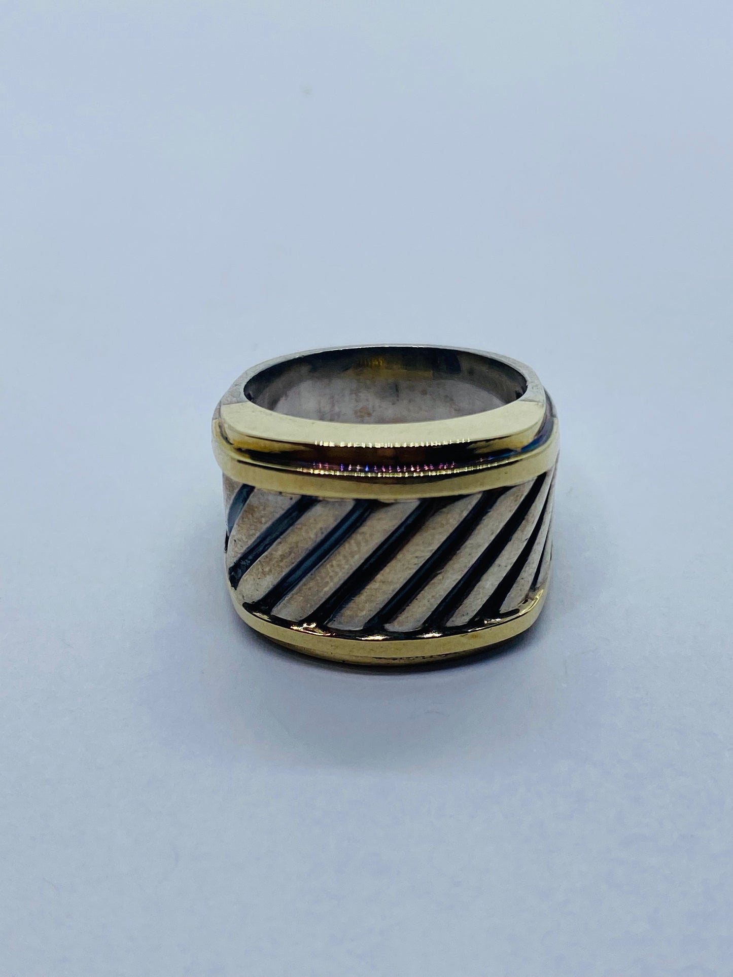 David Yurman Thoroughbred Ring 14K Gold Sterling Silver Cigar Cable Size 7.5