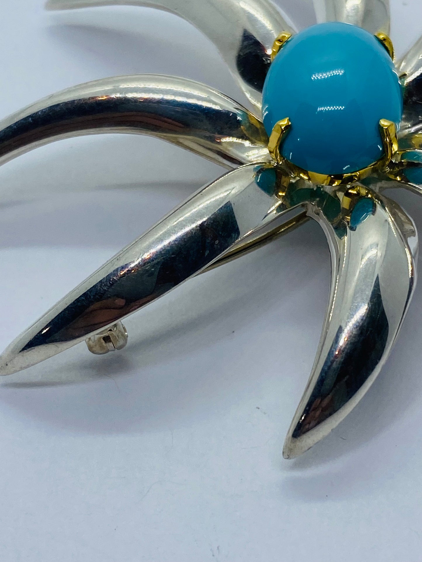 HUGE Tiffany & Co. Sterling Silver & 18k Yellow Gold Turquoise Fireworks Brooch