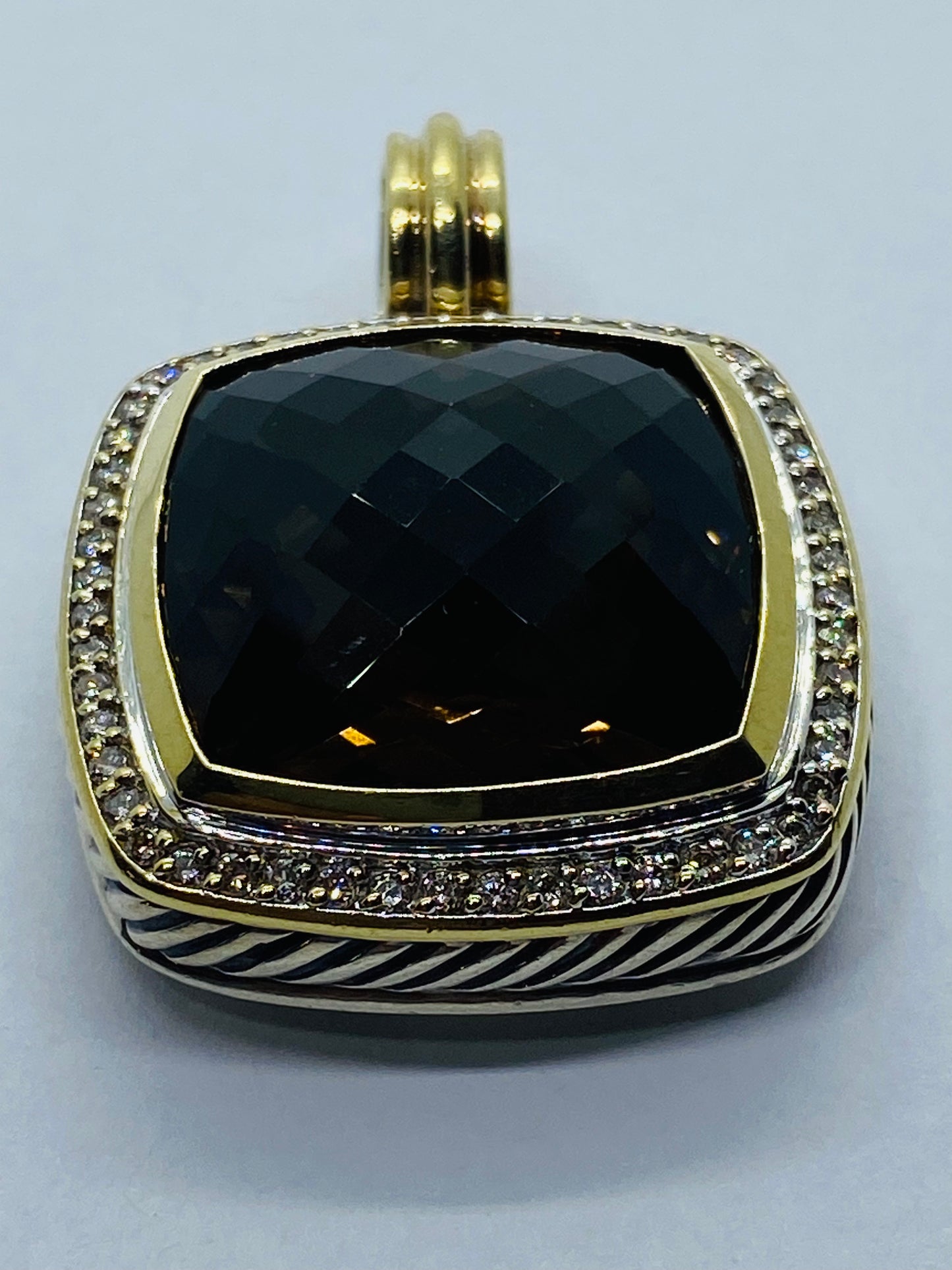 David Yurman 18K Yellow Gold and 925 Silver Diamond Topaz Albion Pendant 20MM