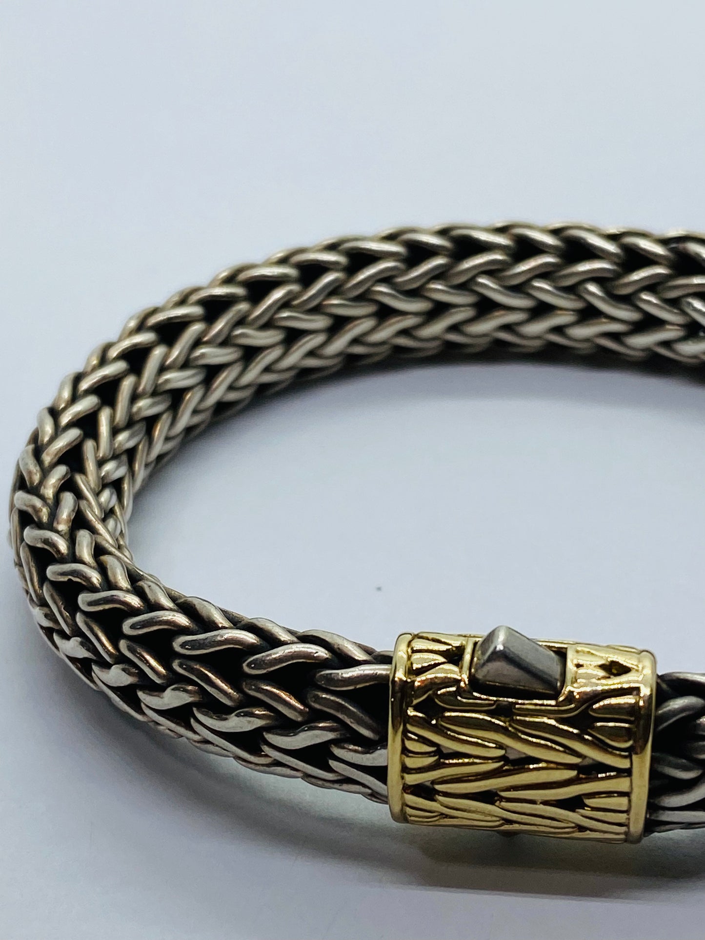 John Hardy 11MM Sterling Silver 18k Gold Wheat Chain Bracelet 7.5” 70.8 Grams