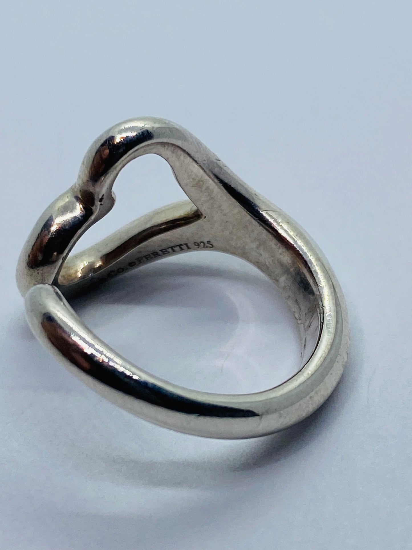 Tiffany & Co Sterling Silver Elsa Peretti Open Heart Ring Size 5 Adjustable