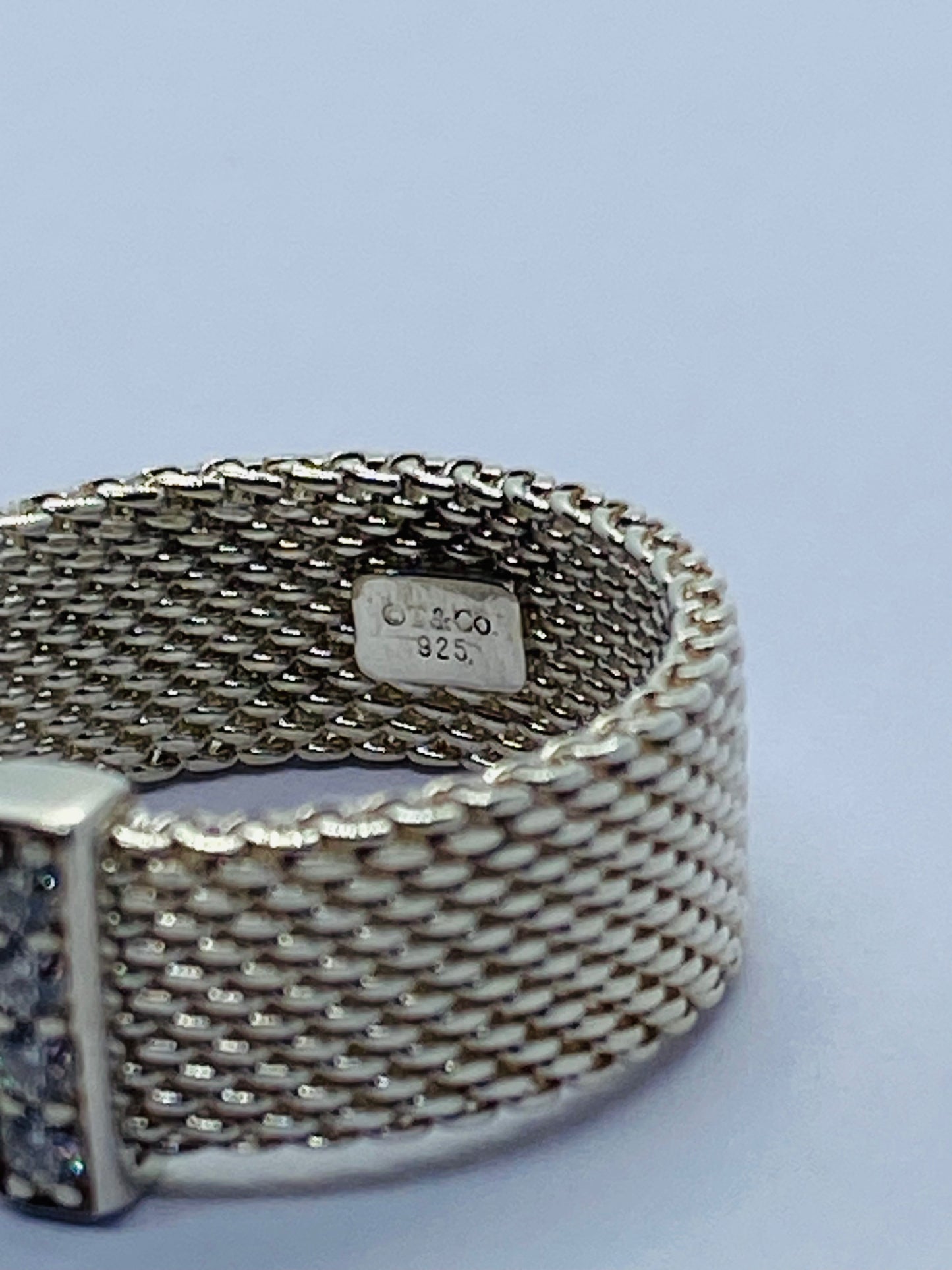 Tiffany & Co Sterling Silver Diamond Mesh Somerset Wide Band Ring. Retired