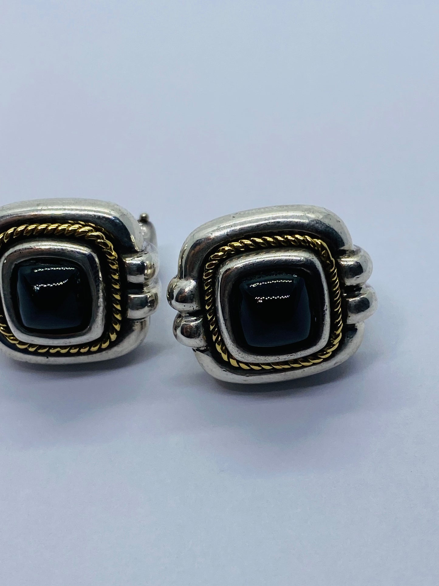 Tiffany & Co Silver Gold Rope Onyx Square Earrings Studs Pierced