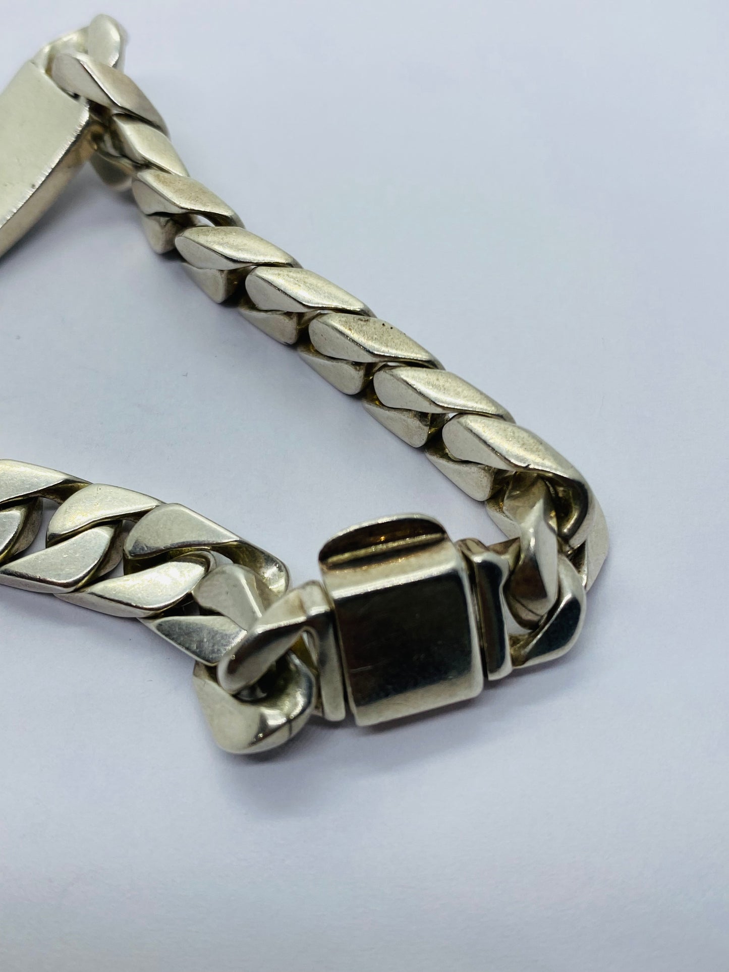 Tiffany & Co. Sterling Silver 53 Gram 8 1/2" Men's Curb Link ID Bracelet Brushed