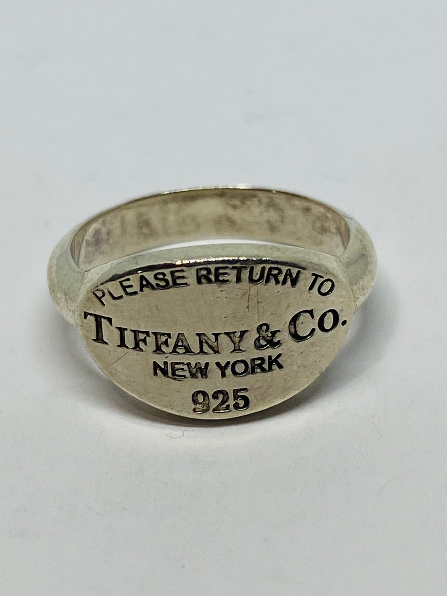 Please Return To Tiffany & Co Sterling Silver Oval Signet Band Ring 4.5