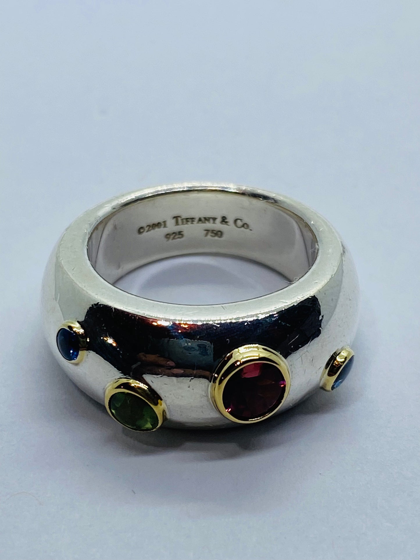 Tiffany & Co Sterling Silver 18K Gold Etoile Sapphire Tourmaline Peridot Ring 6