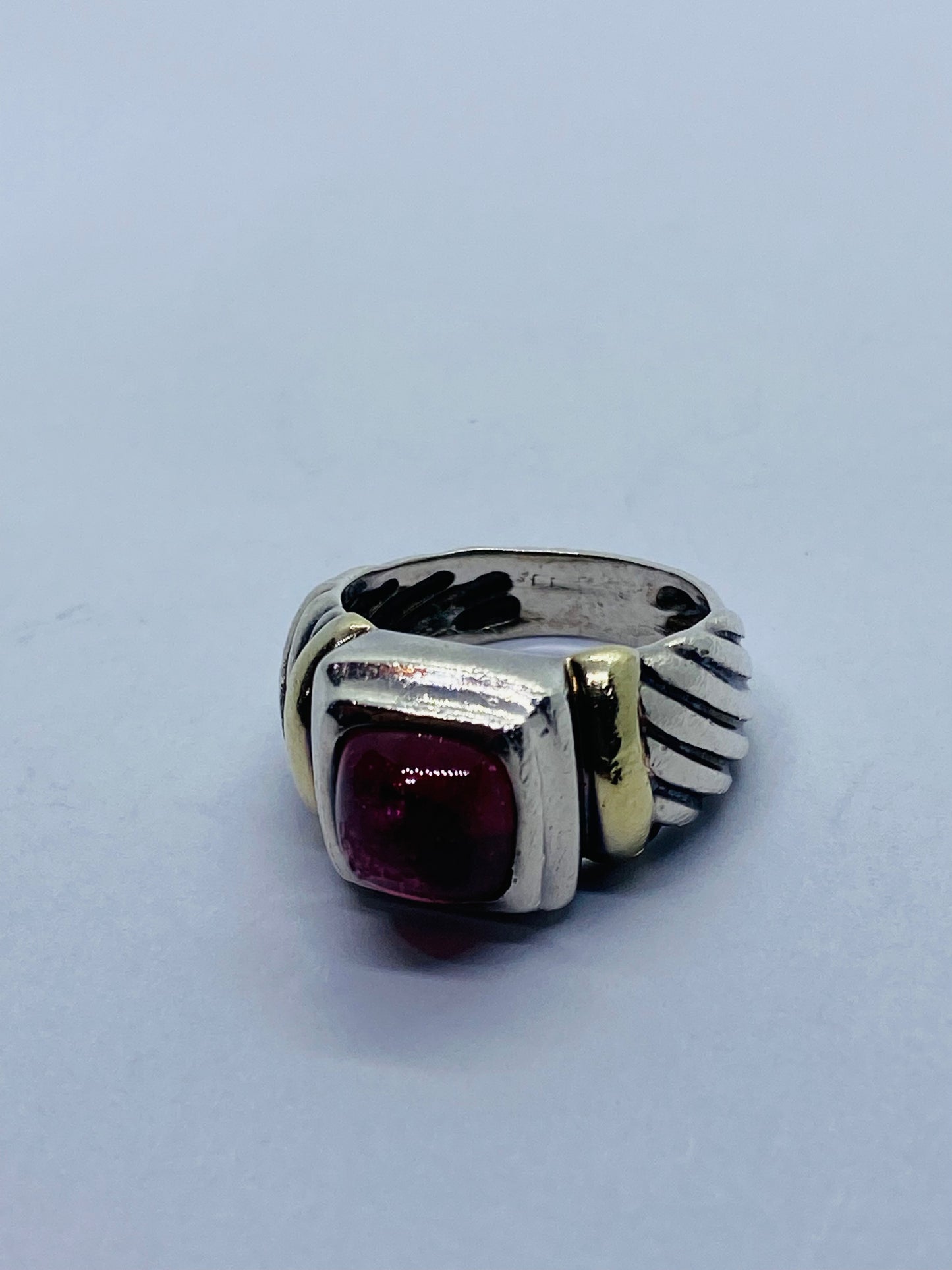 David Yurman Sterling Silver 925 14k 585 Gold & Pink Tourmaline Ring