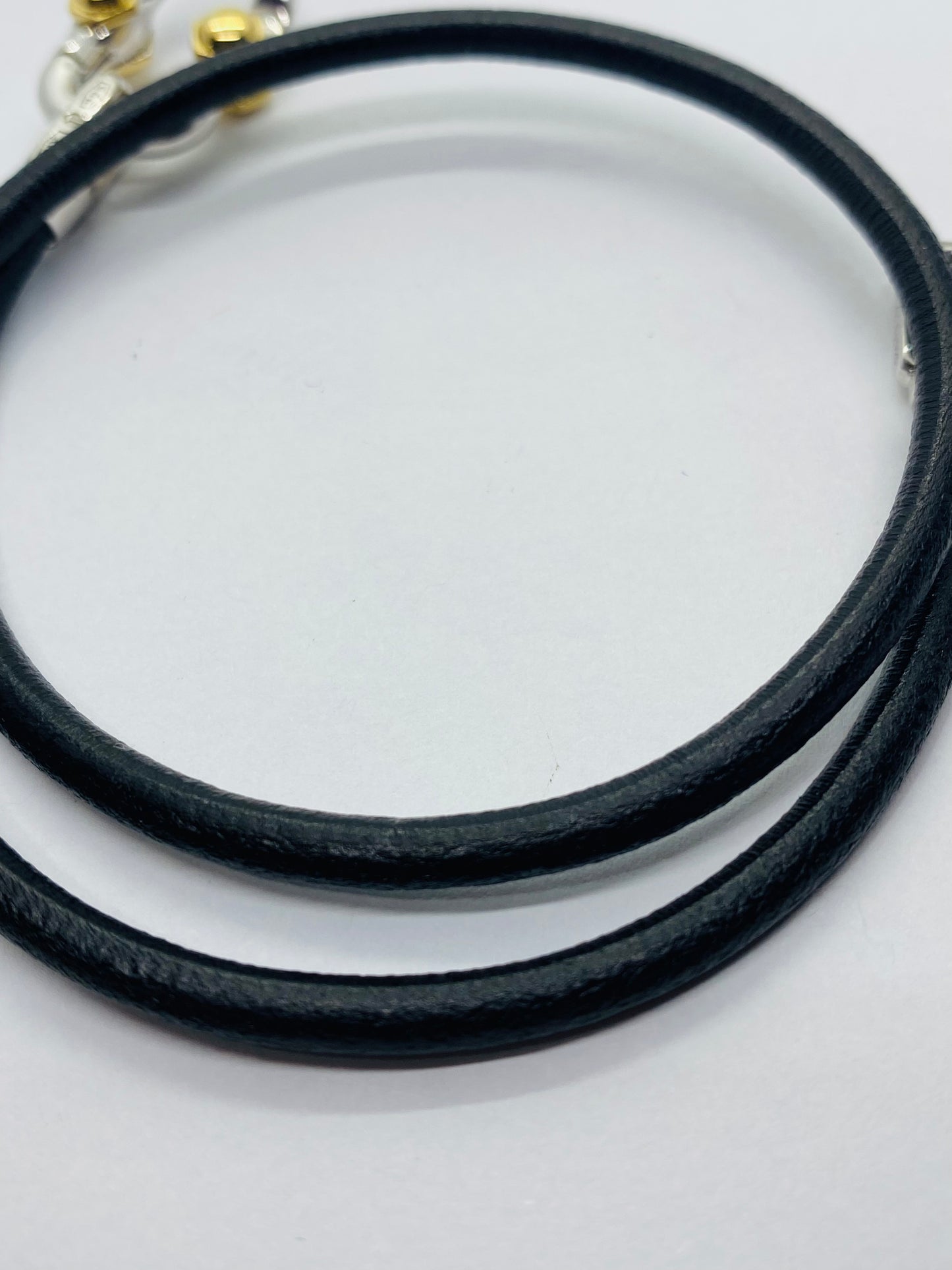 Tiffany & co 1837 Makers Black leather cord Sterling and 18k Bracelet 15.5”