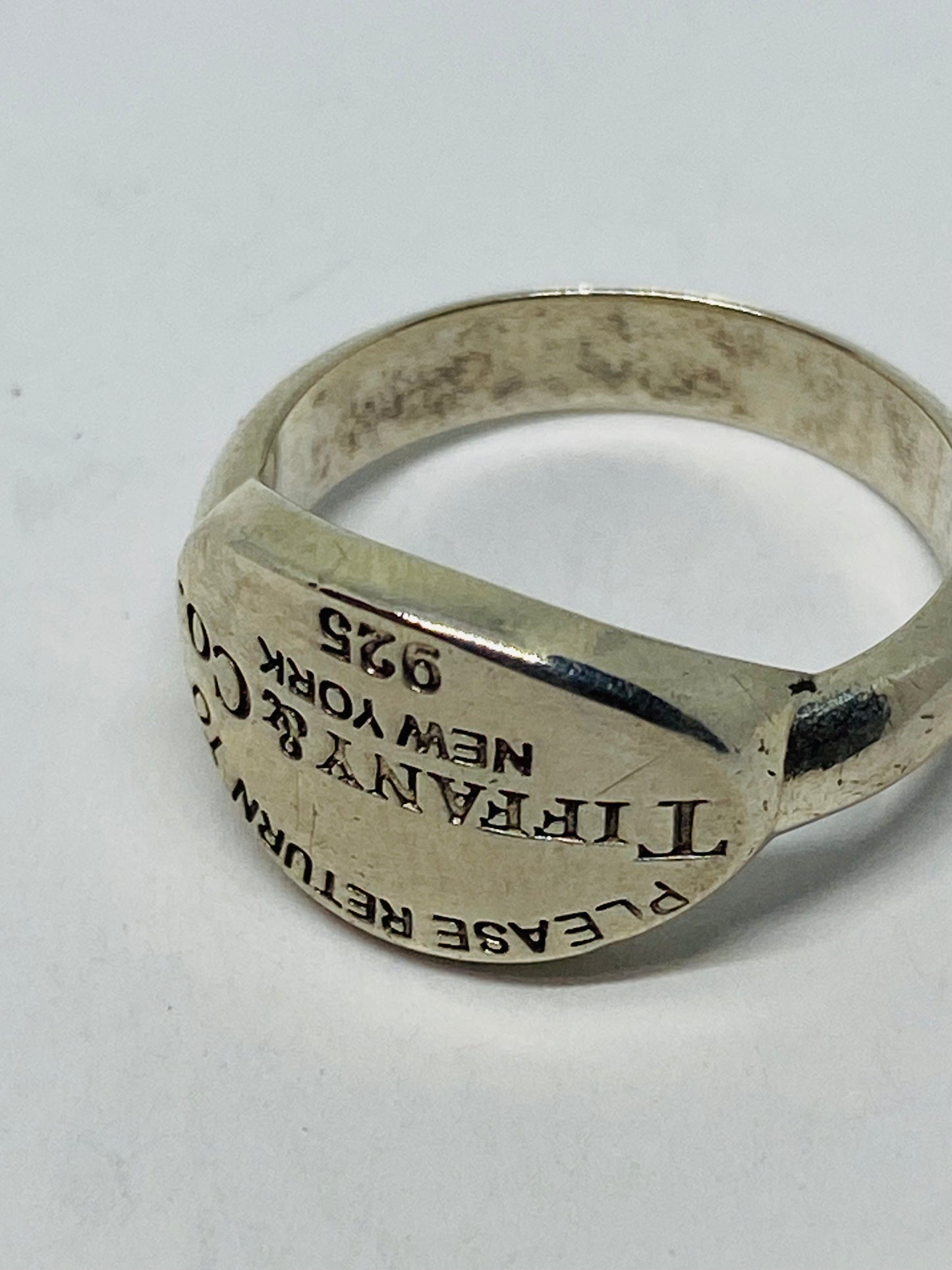 Please Return To Tiffany & Co Sterling Silver Oval Signet Band Ring 4.5