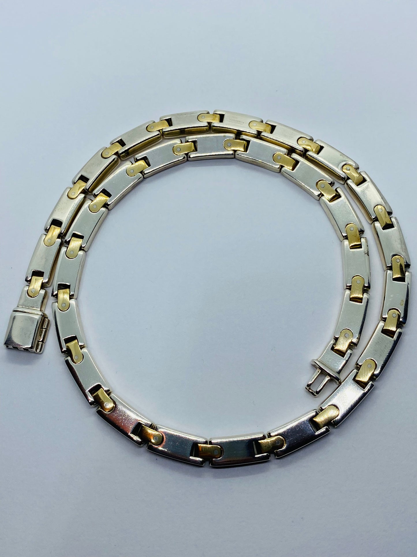 Tiffany & Co Silver Gold Rectangle Bar Link Necklace 18” 6.2MM wide