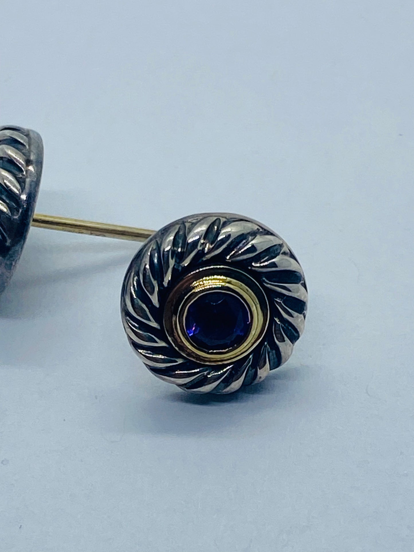 Estate DAVID YURMAN Sterling Silver 14K Gold Amethyst Cookie Pierced Earrings