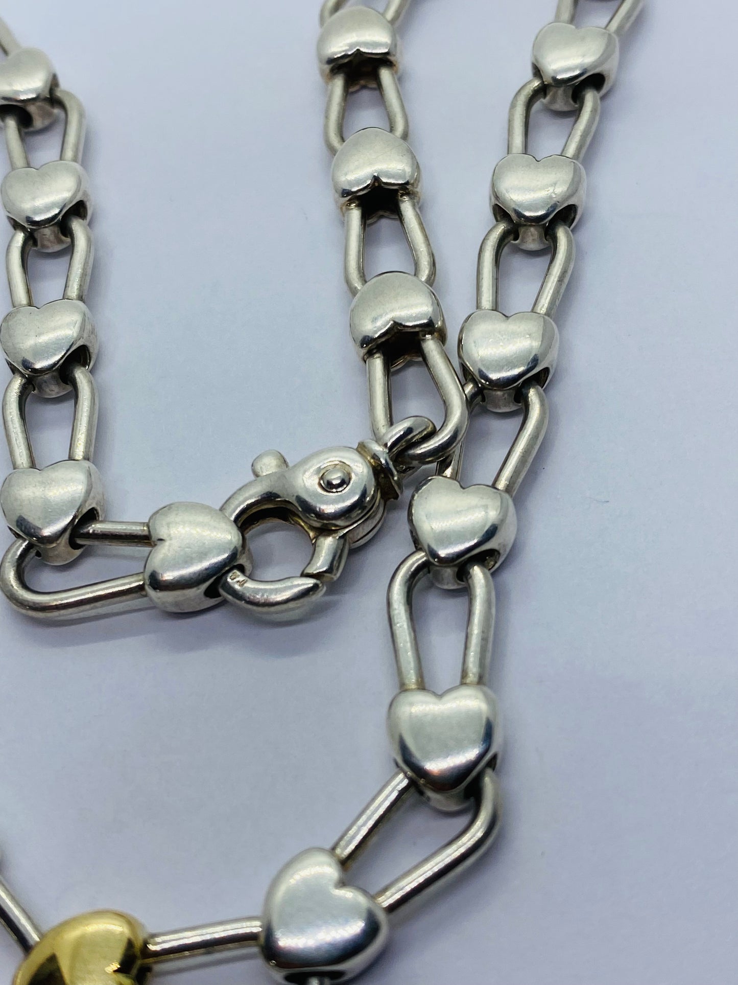 Tiffany & Co Silver Gold Heart Link Padlock Necklace 16.5” Pouch Box