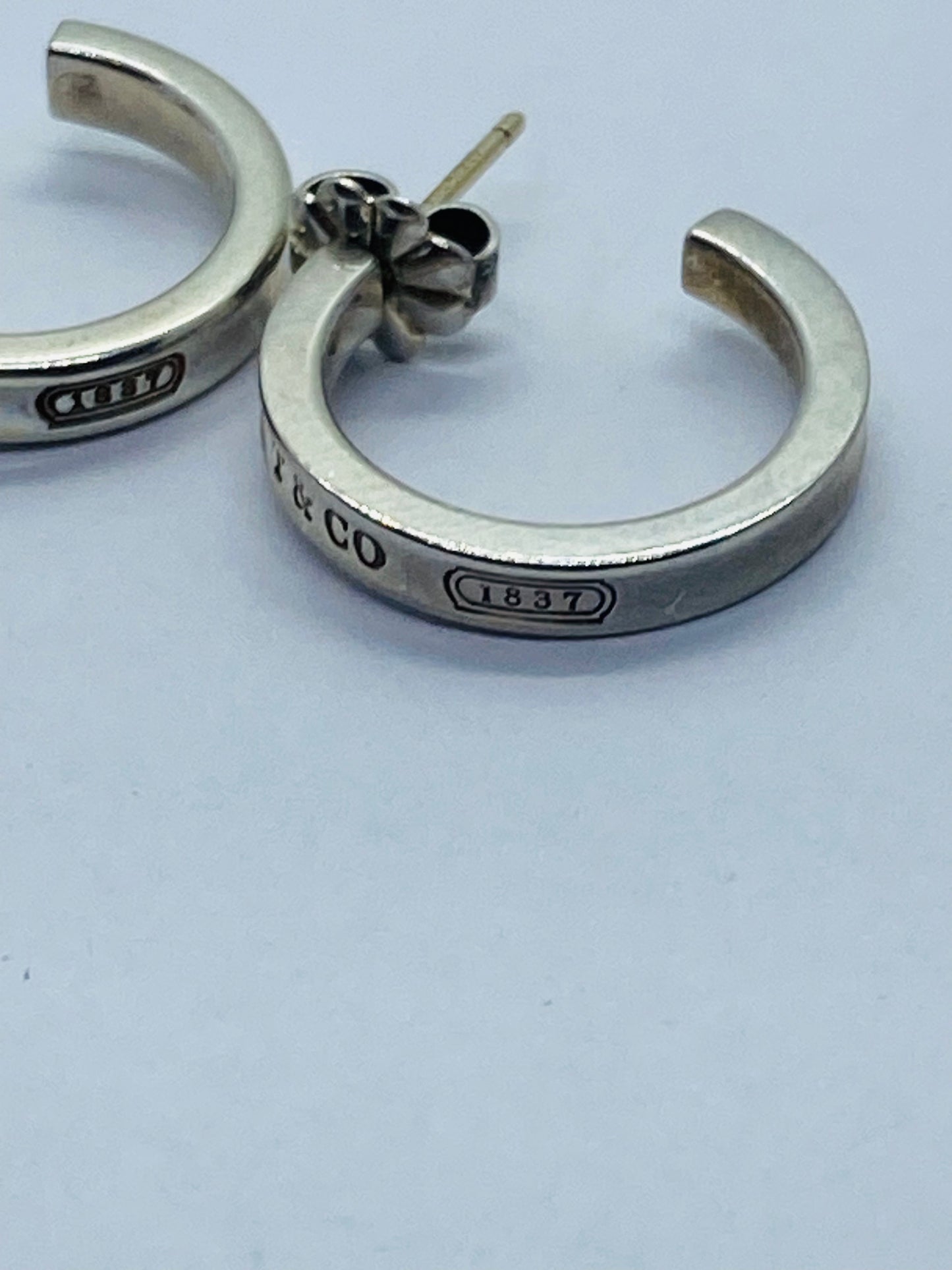 Vintage silver TIFFANY & CO. SMALL HOOPS 1837 earrings 3MM 18MM