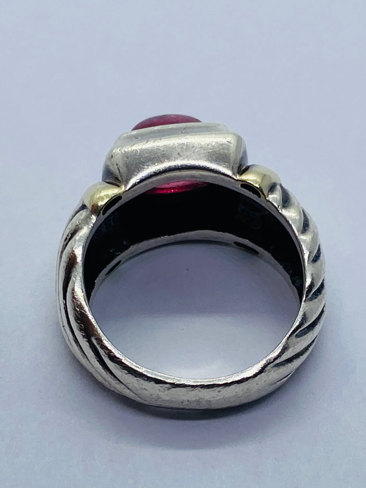 David Yurman Sterling Silver 925 14k 585 Gold & Pink Tourmaline Ring