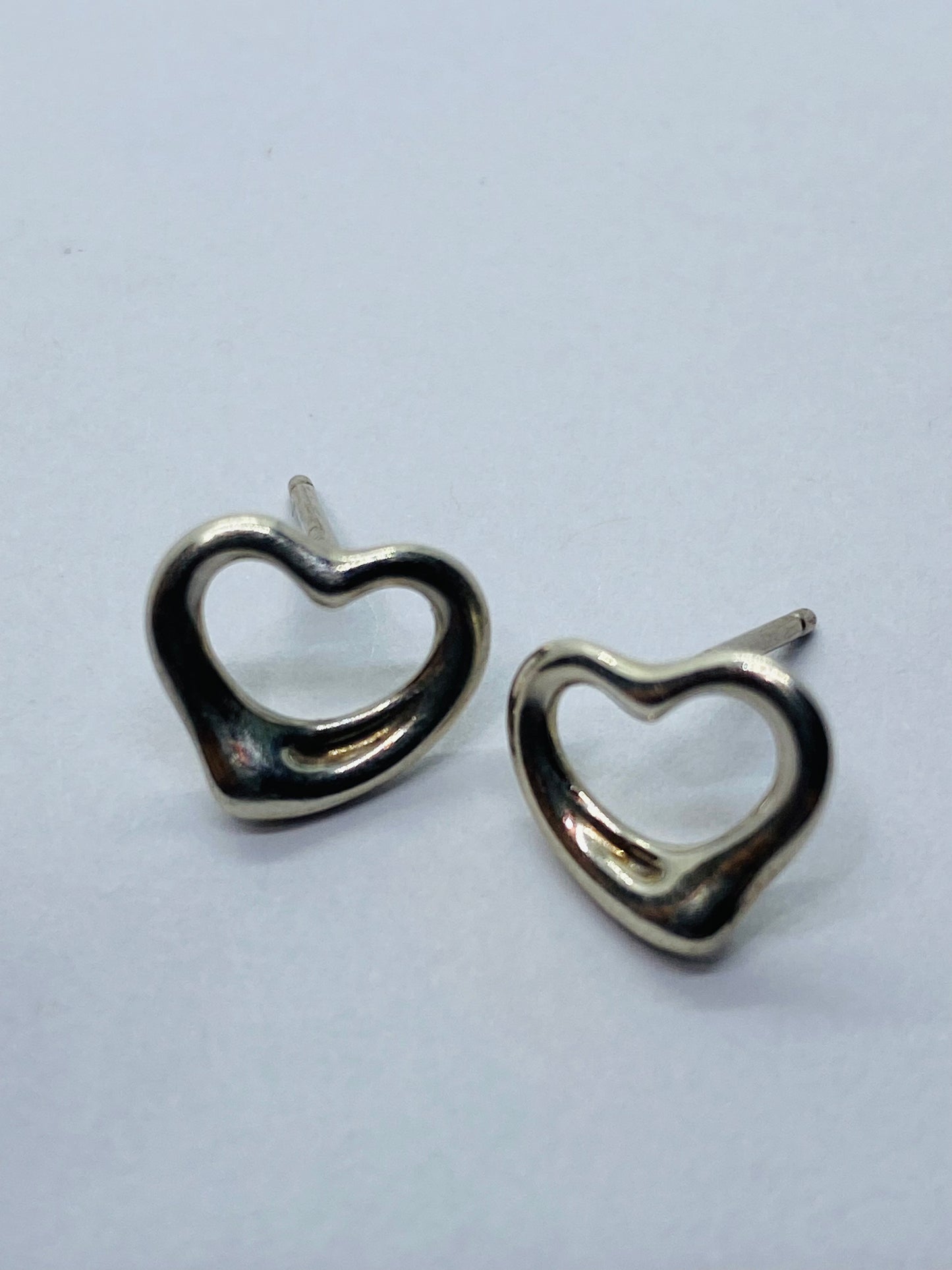 Tiffany & Co. Peretti Sterling Silver 14K Posts 5/8" Open Heart Original Backs