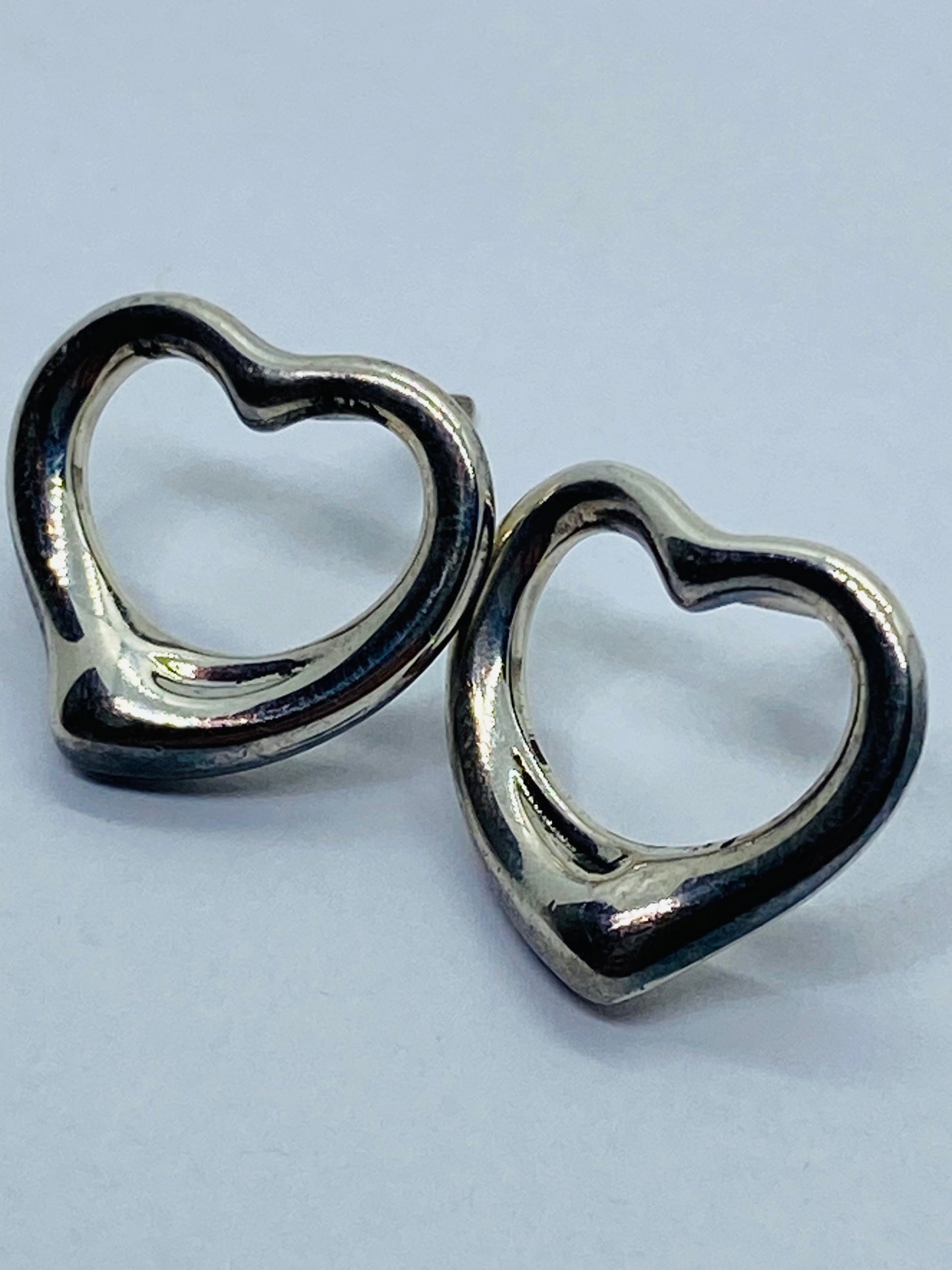 Rare LARGE Tiffany & Co. Peretti Sterling Silver Open Heart Stud Earrings 17MM