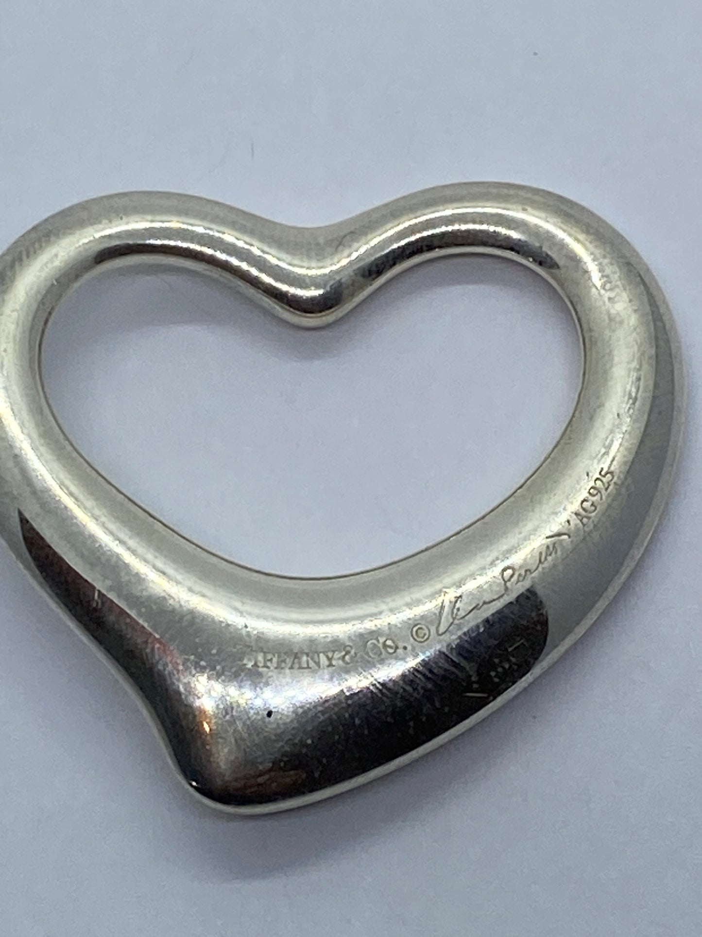 Huge Tiffany & Co. Elsa Peretti Sterling Silver XL 36mm Open Heart Pendant Pouch
