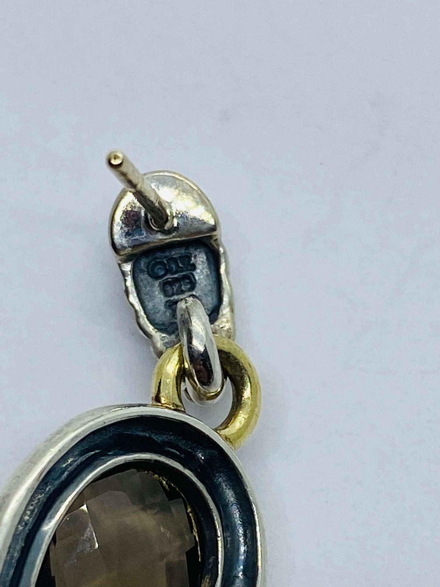 DAVID YURMAN STERLING SILVER 18K YELLOW GOLD OVAL SMOKEY TOOAZ DROP DANGLE