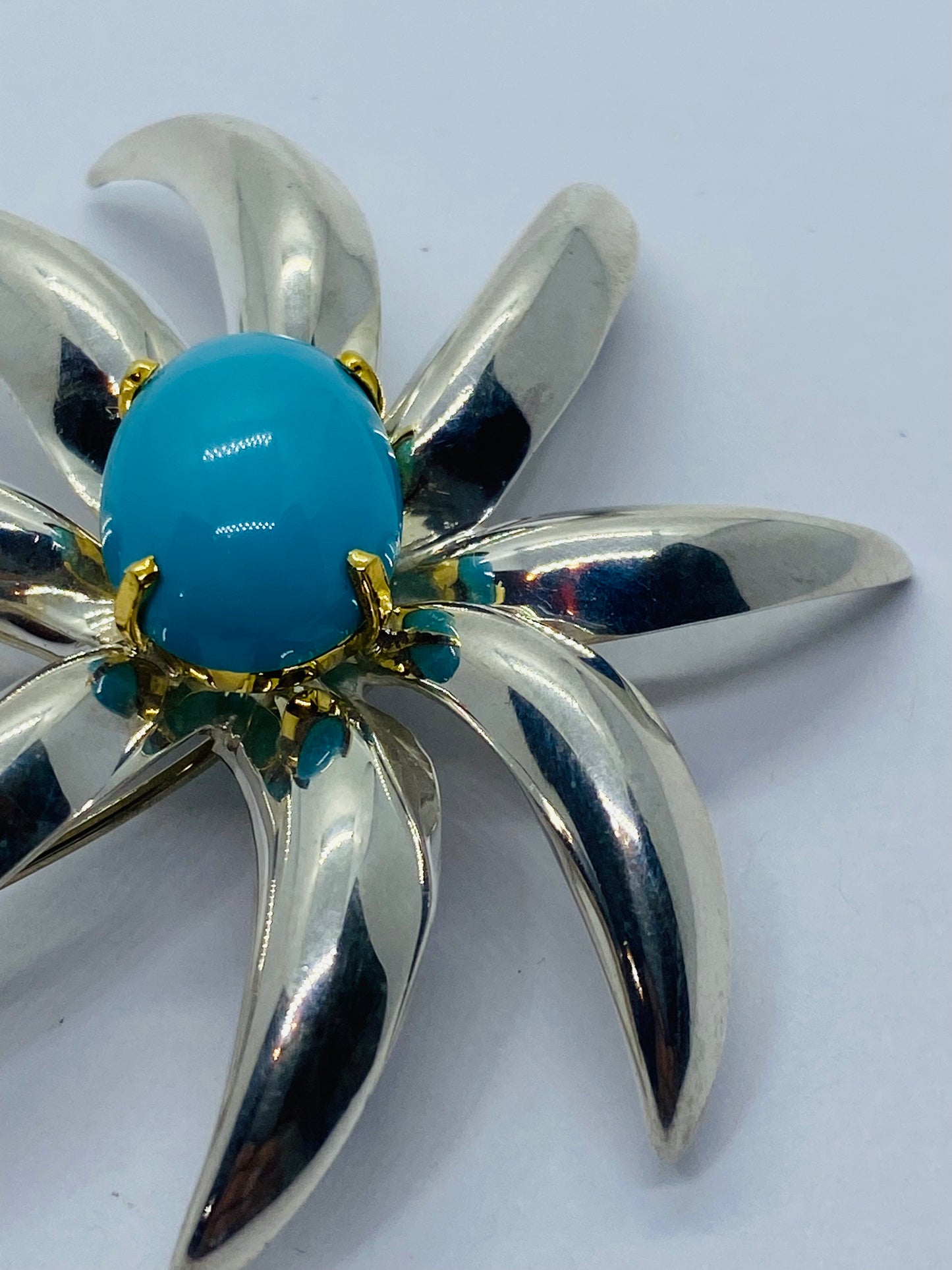 HUGE Tiffany & Co. Sterling Silver & 18k Yellow Gold Turquoise Fireworks Brooch