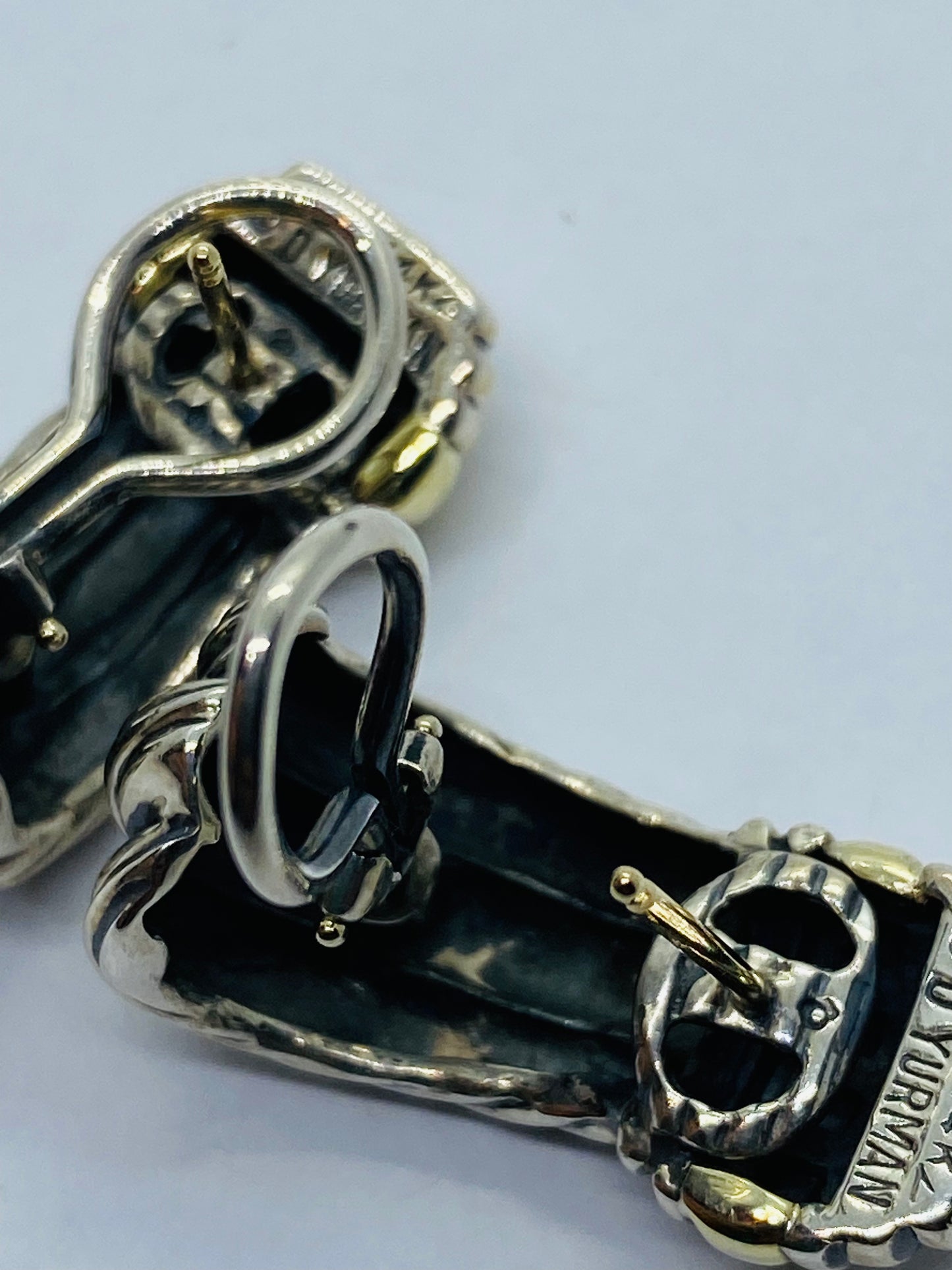 David Yurman Triple Cable Two-toned Pierced Hinge Clip Earrings Sterling W/ 14k