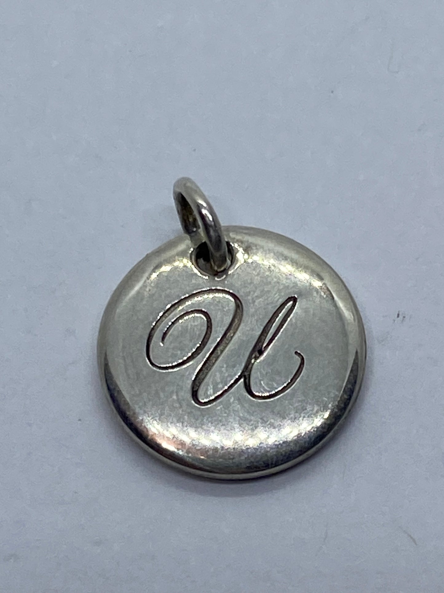 NEW Tiffany Letter U Notes Alphabet Disc Charm Initial Pendant in Silver