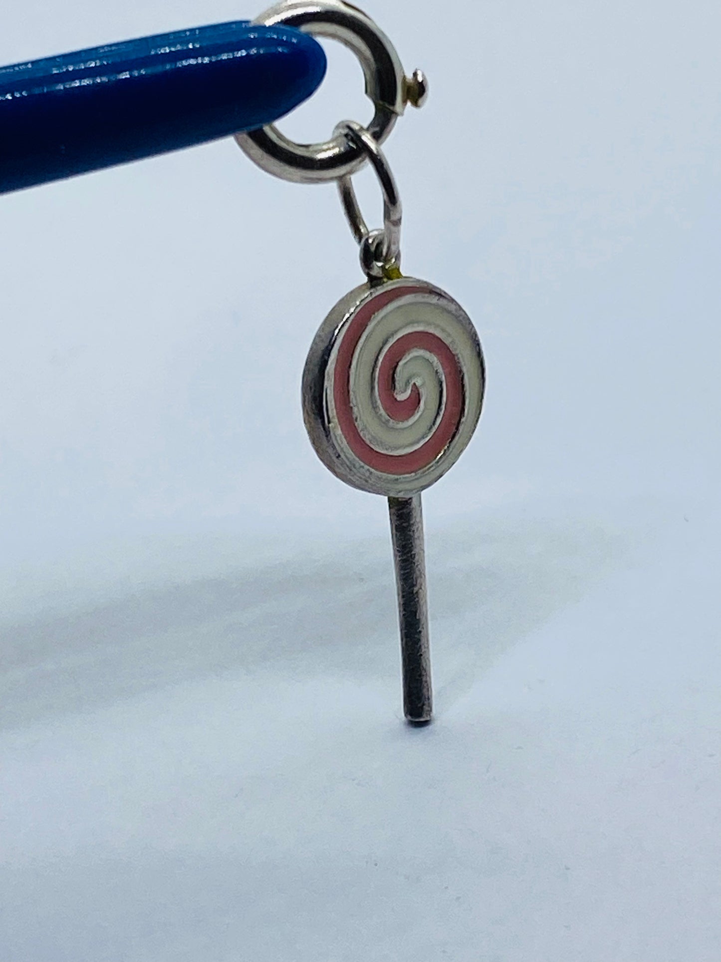 TIFFANY & CO SILVER PINK ENAMEL LOLLIPOP CHARM PENDANT BOX INCLUDED