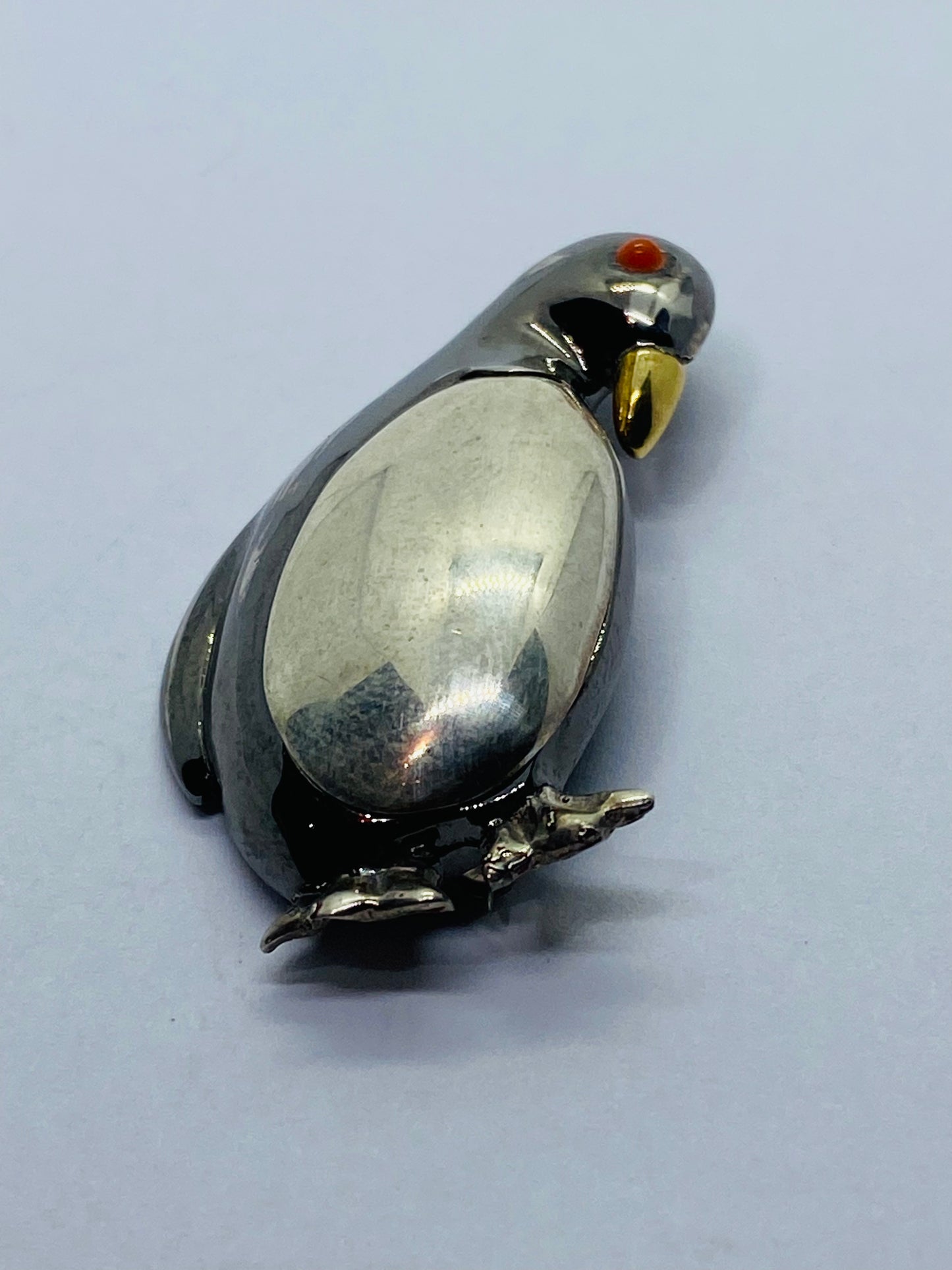 Tiffany & Co Sterling Siler 925 18K 750 Coral Penguin Brooch