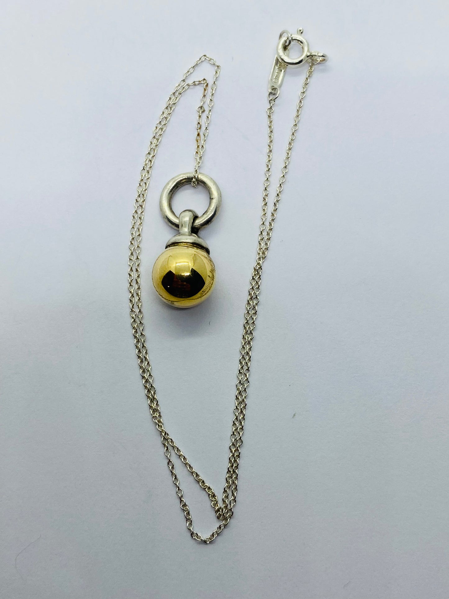 Tiffany & Co Fascination Ball Pendant in Yellow Gold Sterling Silver 15” Chain