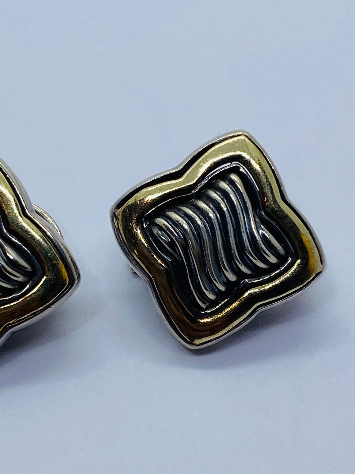 Vintage 18K Yellow Gold SS David Yurman Quatrofoil Ear Clip Earrings 18MM