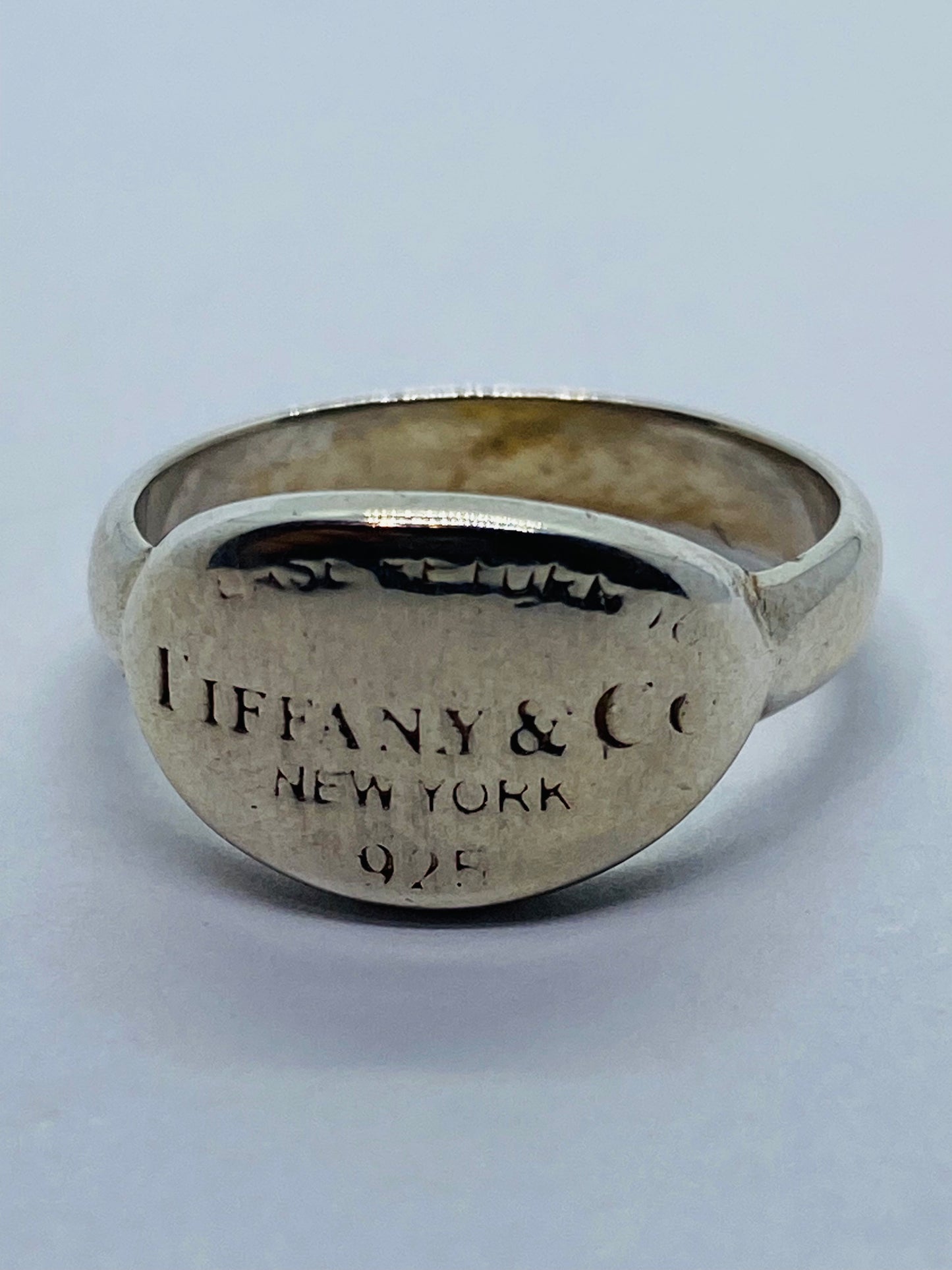 Please Return To Tiffany & Co Sterling Silver Oval Signet Band Ring 6