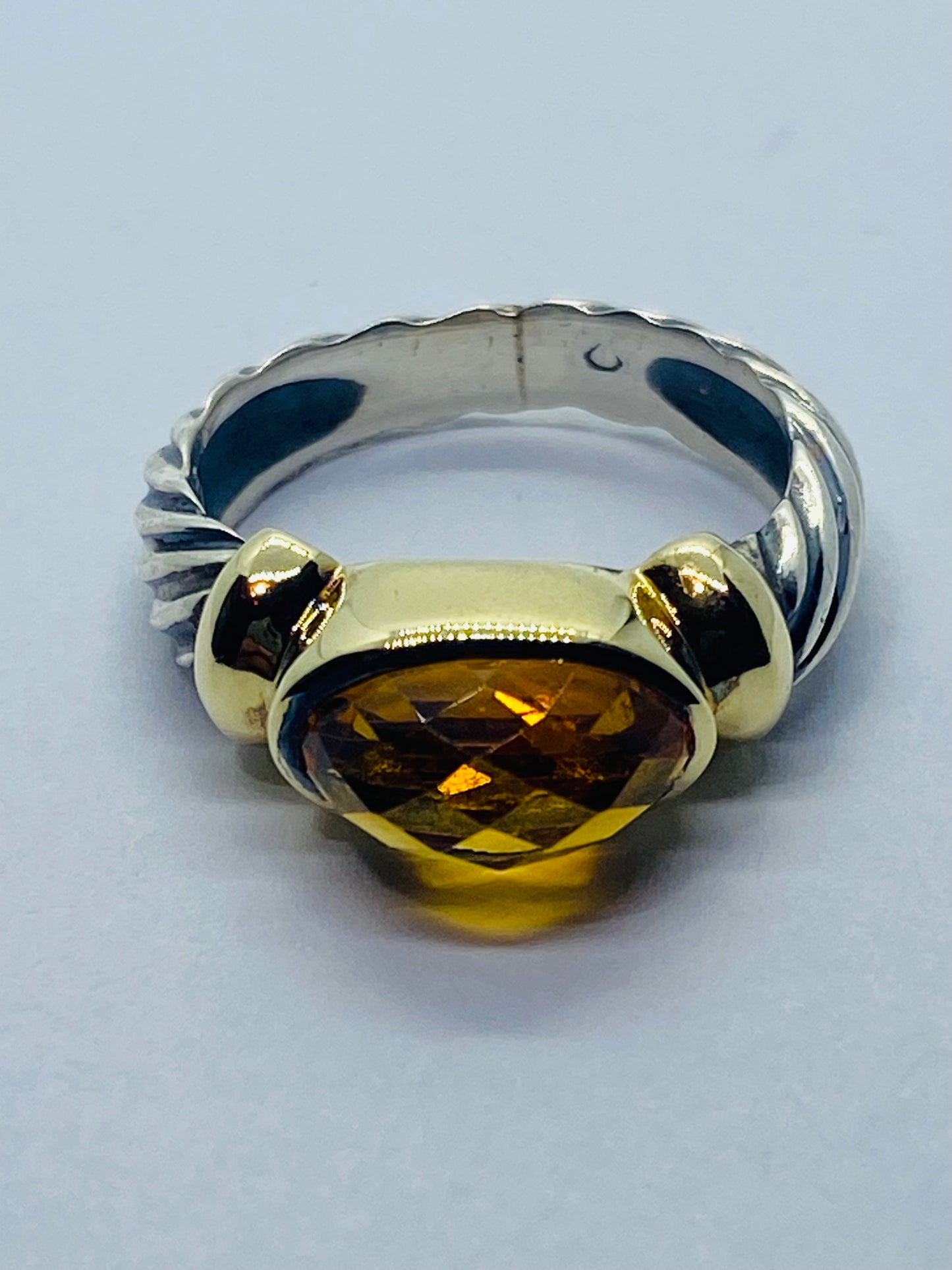 David Yurman 14K Yellow Gold Sterling Silver Citrine Cable Ring Rare Shape SZ 5