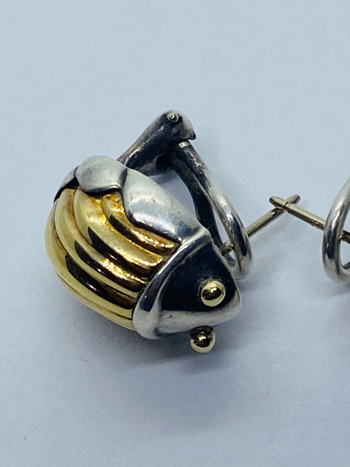Tiffany & Co 1993 SCARAB Sterling Silver 18k Yellow Gold Body Pierced Earrings