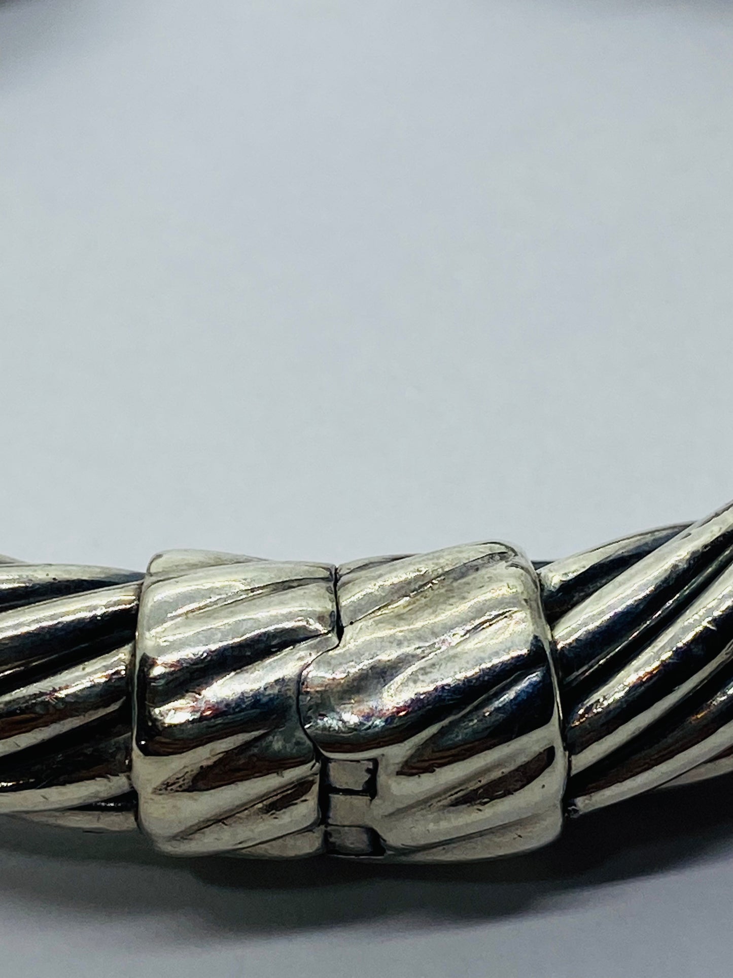 David Yurman Silver 18K 750 Yellow Gold Dome Hinge Diamond 9MM Cable Bracelet