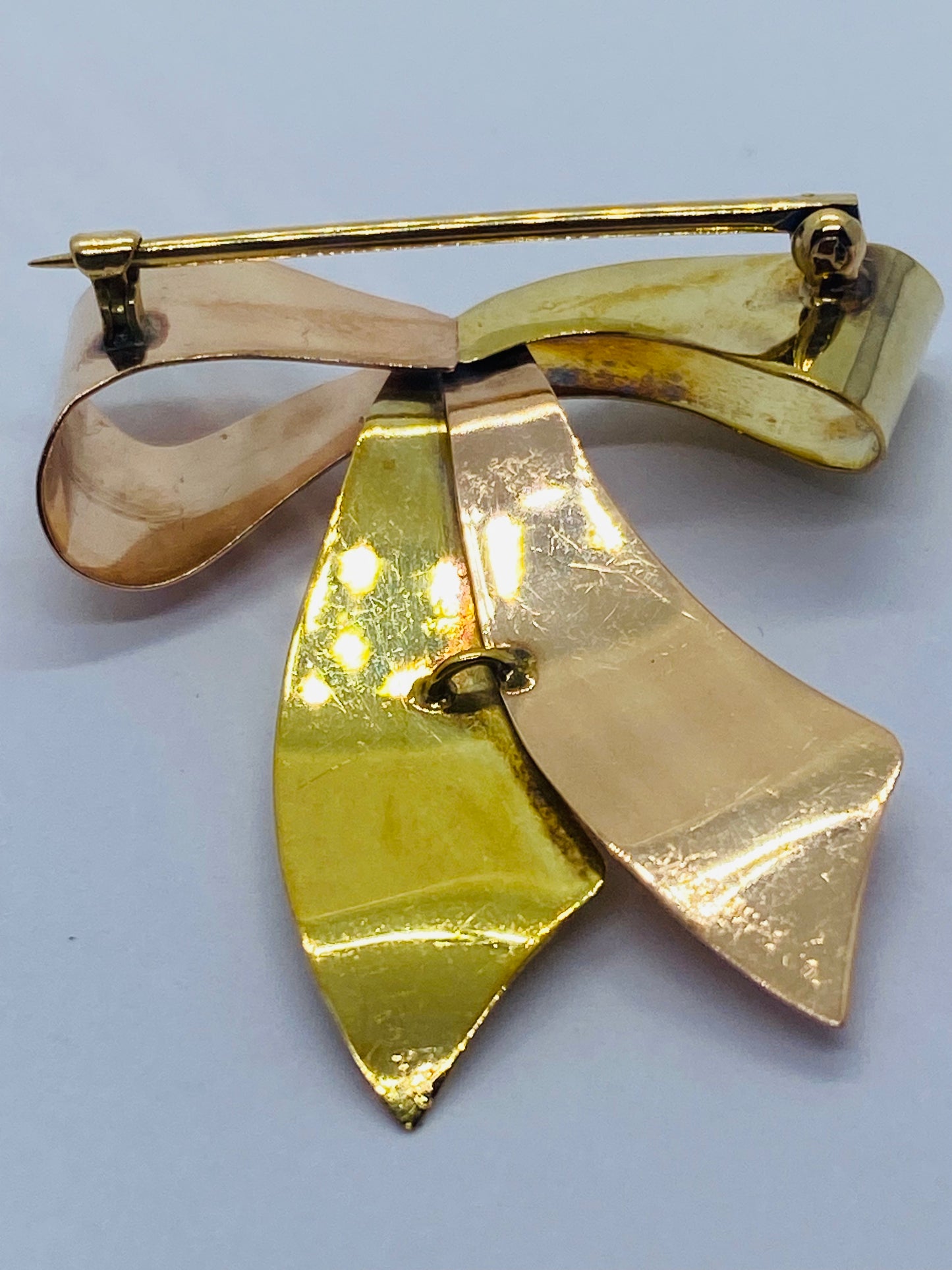 Vintage Tiffany & Co Two Tone 14K Gold Ribbon Bow Brooch Pin High Polish