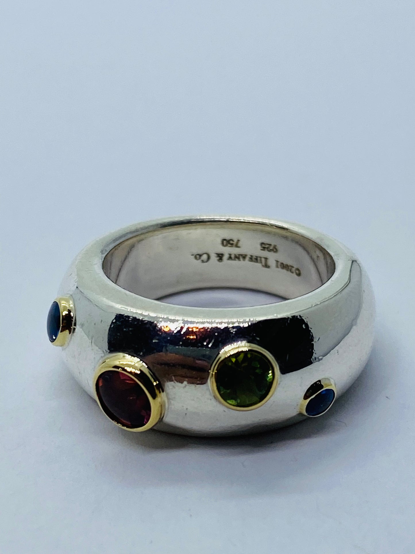 Tiffany & Co Sterling Silver 18K Gold Etoile Sapphire Tourmaline Peridot Ring 6