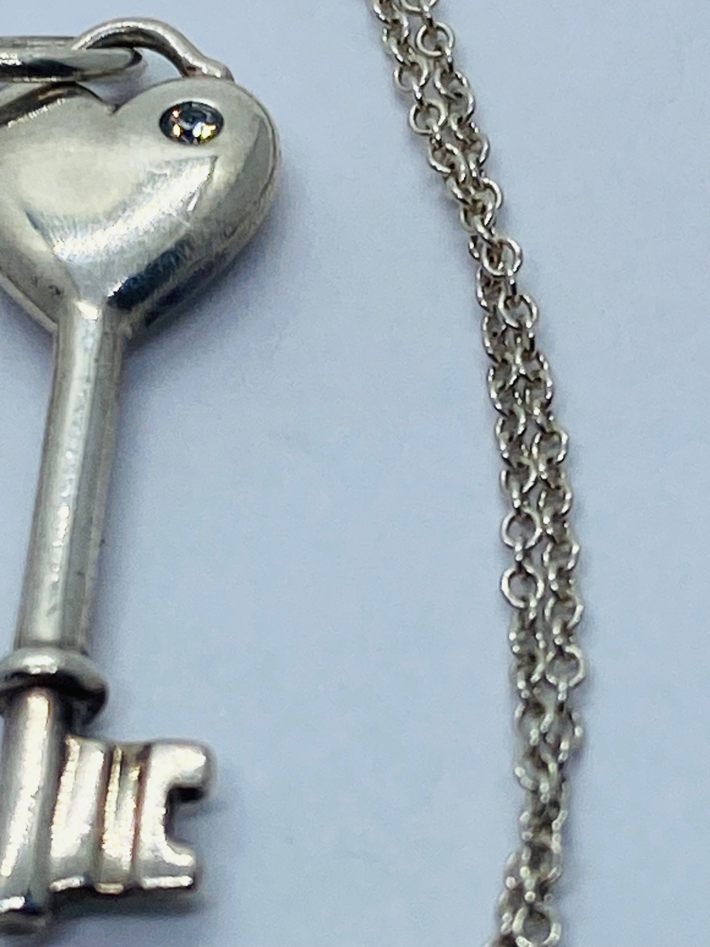 Tiffany & Co Silver Diamond Key Heart Pendant Charm T & Co 16.5”
