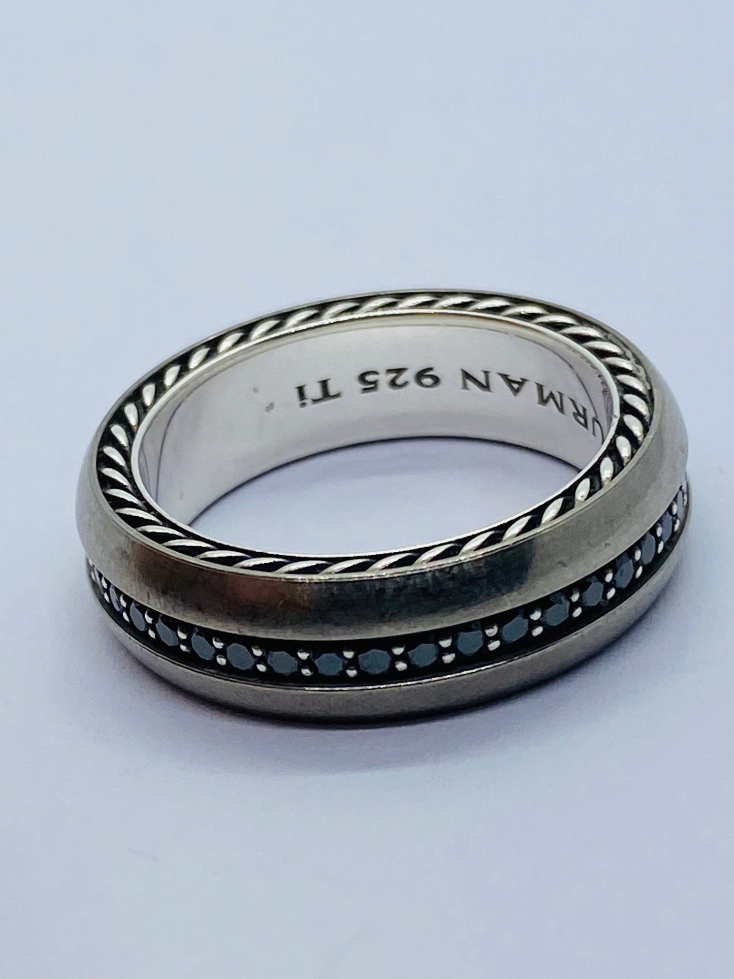STREAMLINE BAND RING IN GREY TITANIUM SILVER WITH PAVÉ BLACK DIAMONDS .66CT
