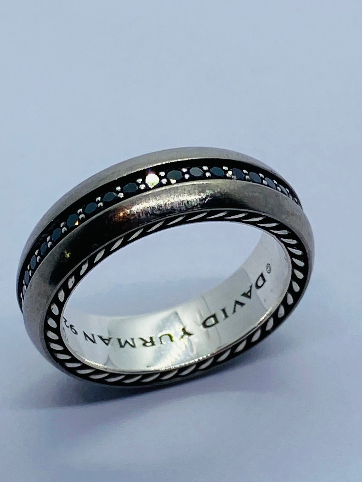 STREAMLINE BAND RING IN GREY TITANIUM SILVER WITH PAVÉ BLACK DIAMONDS .66CT