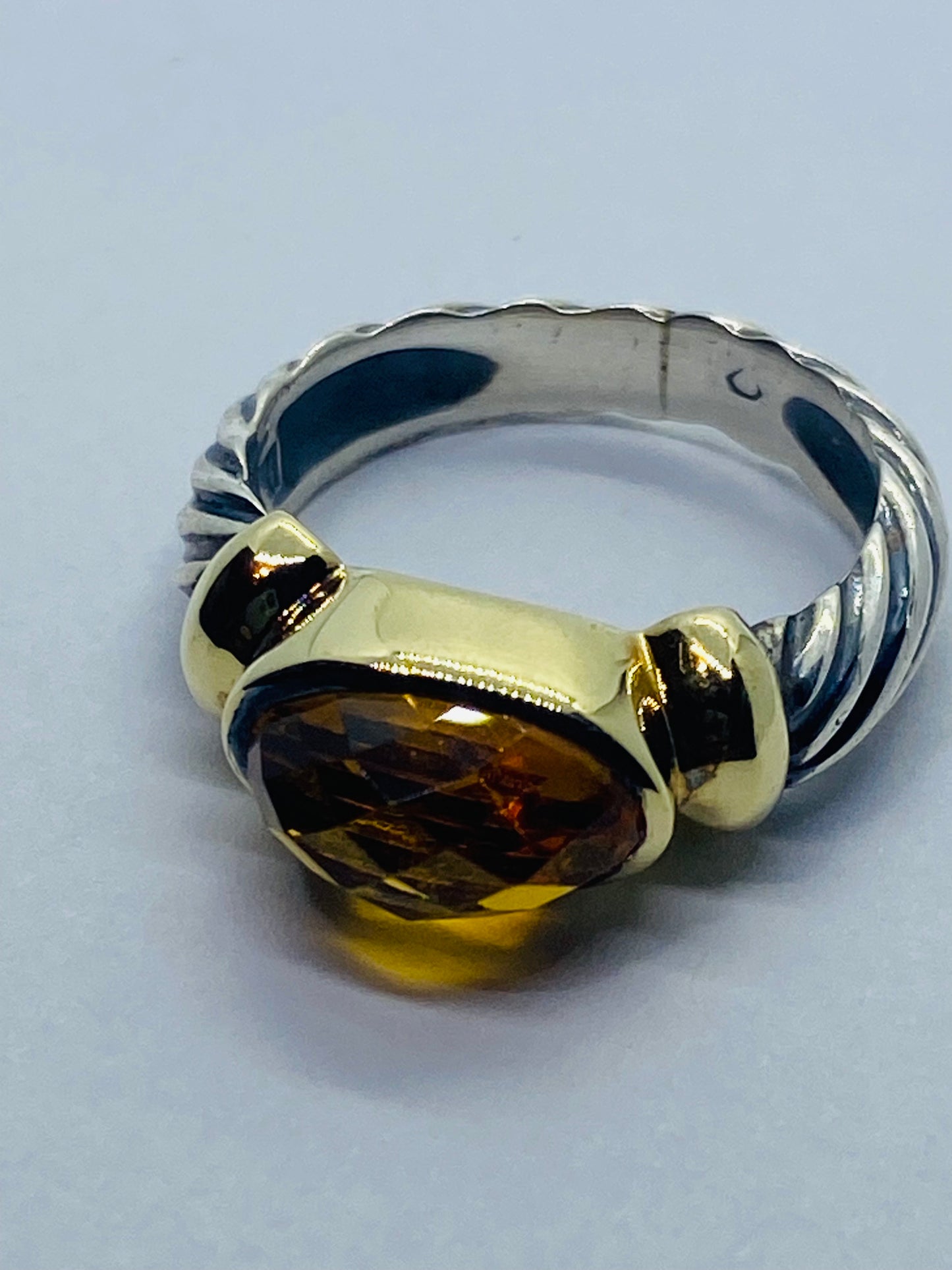 David Yurman 14K Yellow Gold Sterling Silver Citrine Cable Ring Rare Shape SZ 5