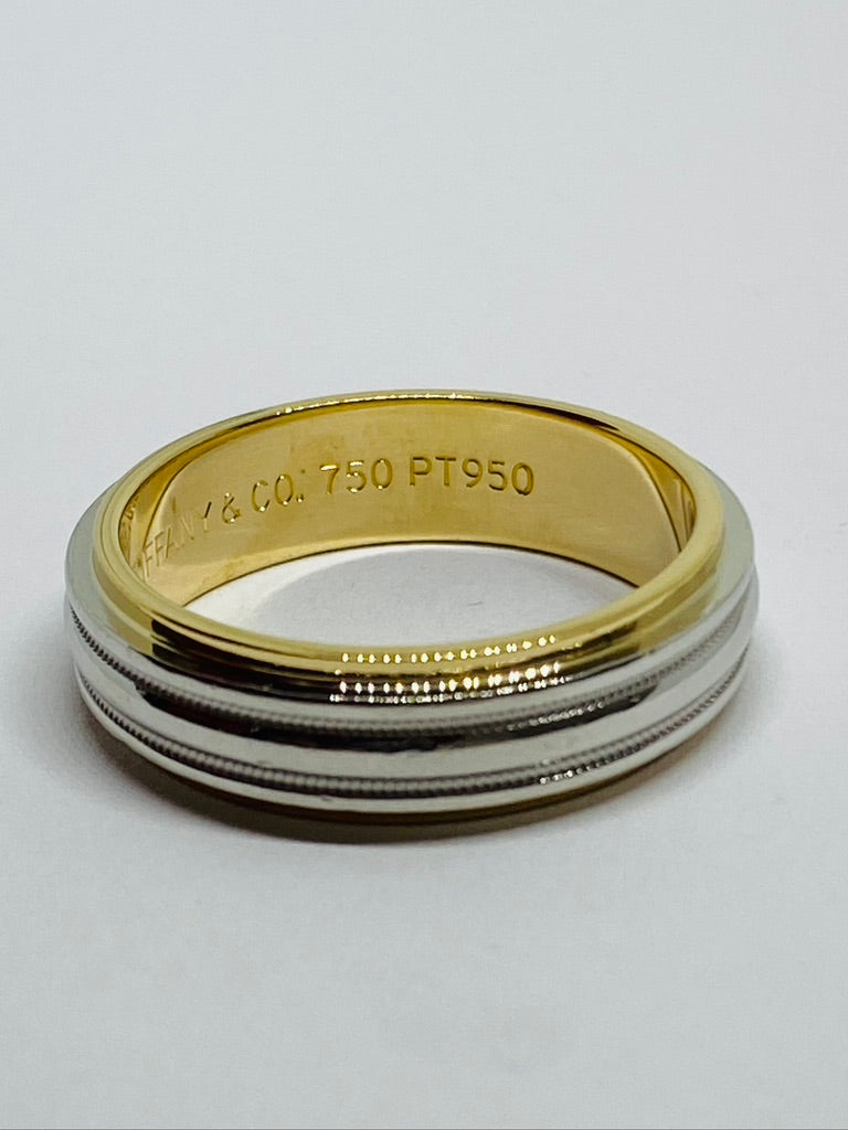 Tiffany & Co. Platinum & 18K Gold Two Tone Ridged Design Mens Band Ring Sz 9.25