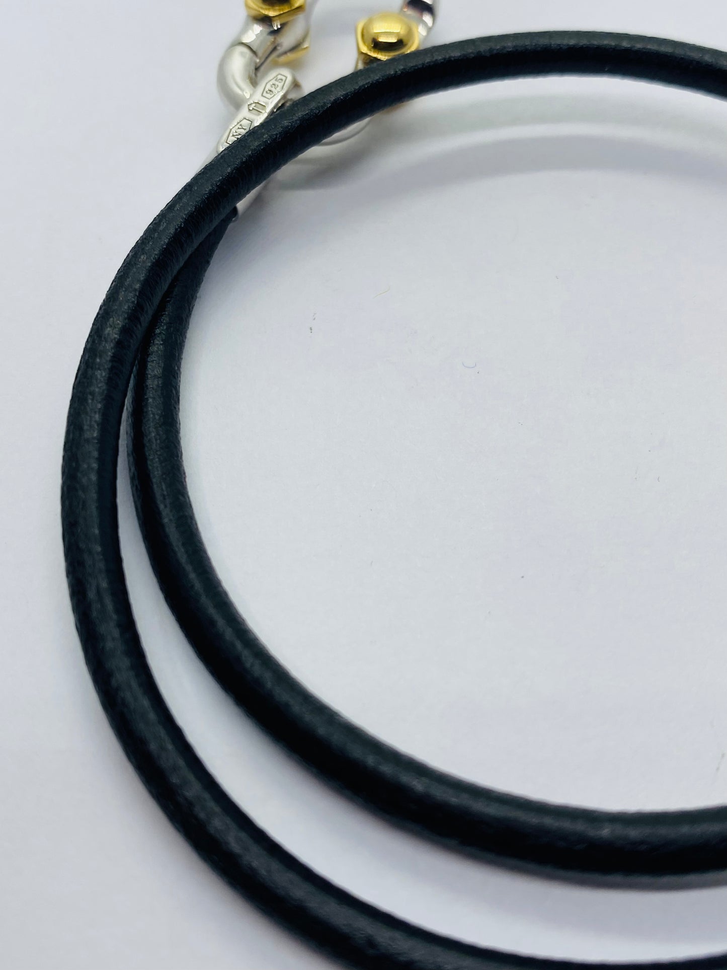 Tiffany & co 1837 Makers Black leather cord Sterling and 18k Bracelet 15.5”