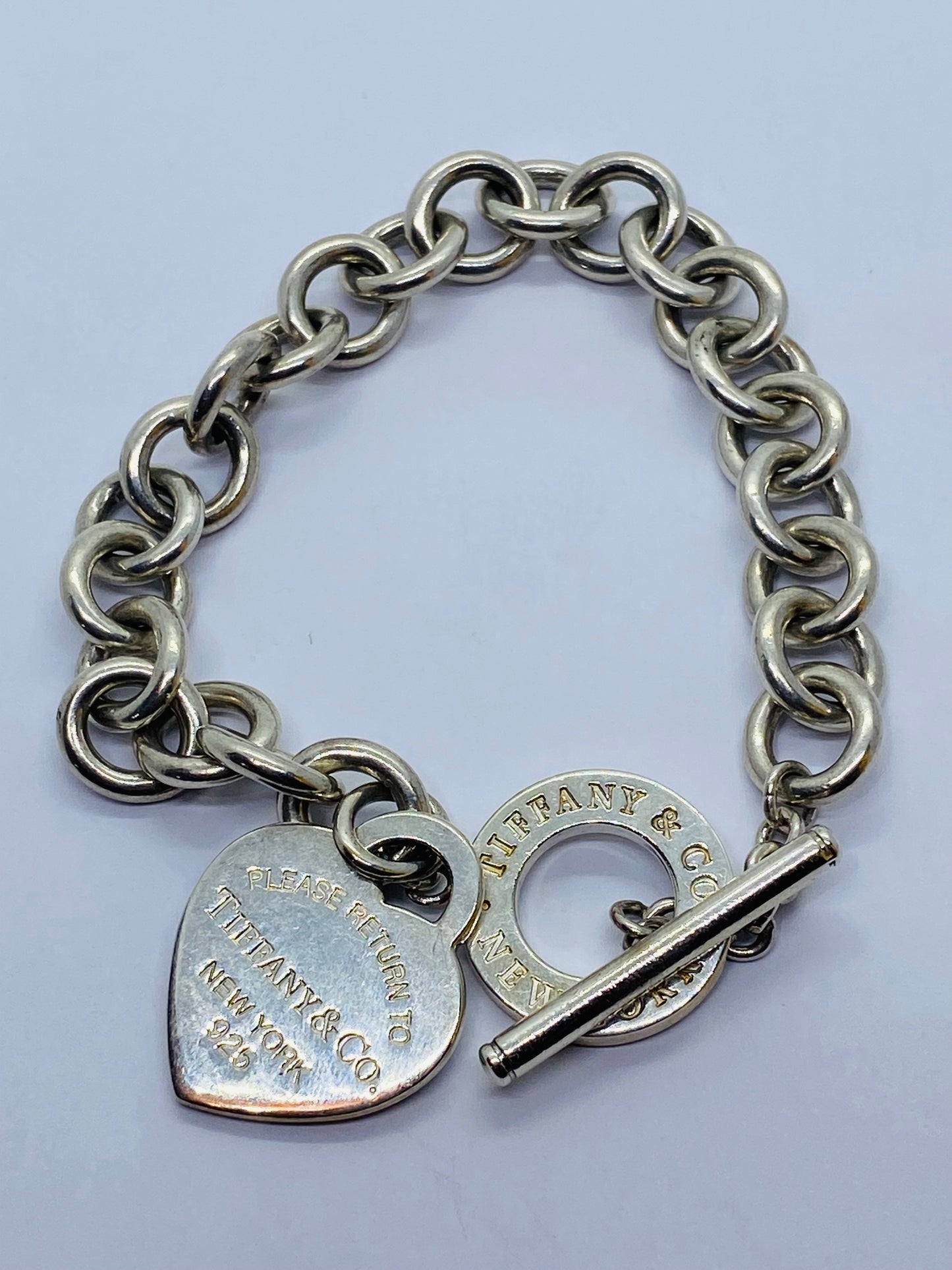 Return To Tiffany & Co 7.75” New Version Toggle Love Heart Bracelet Silver w Box