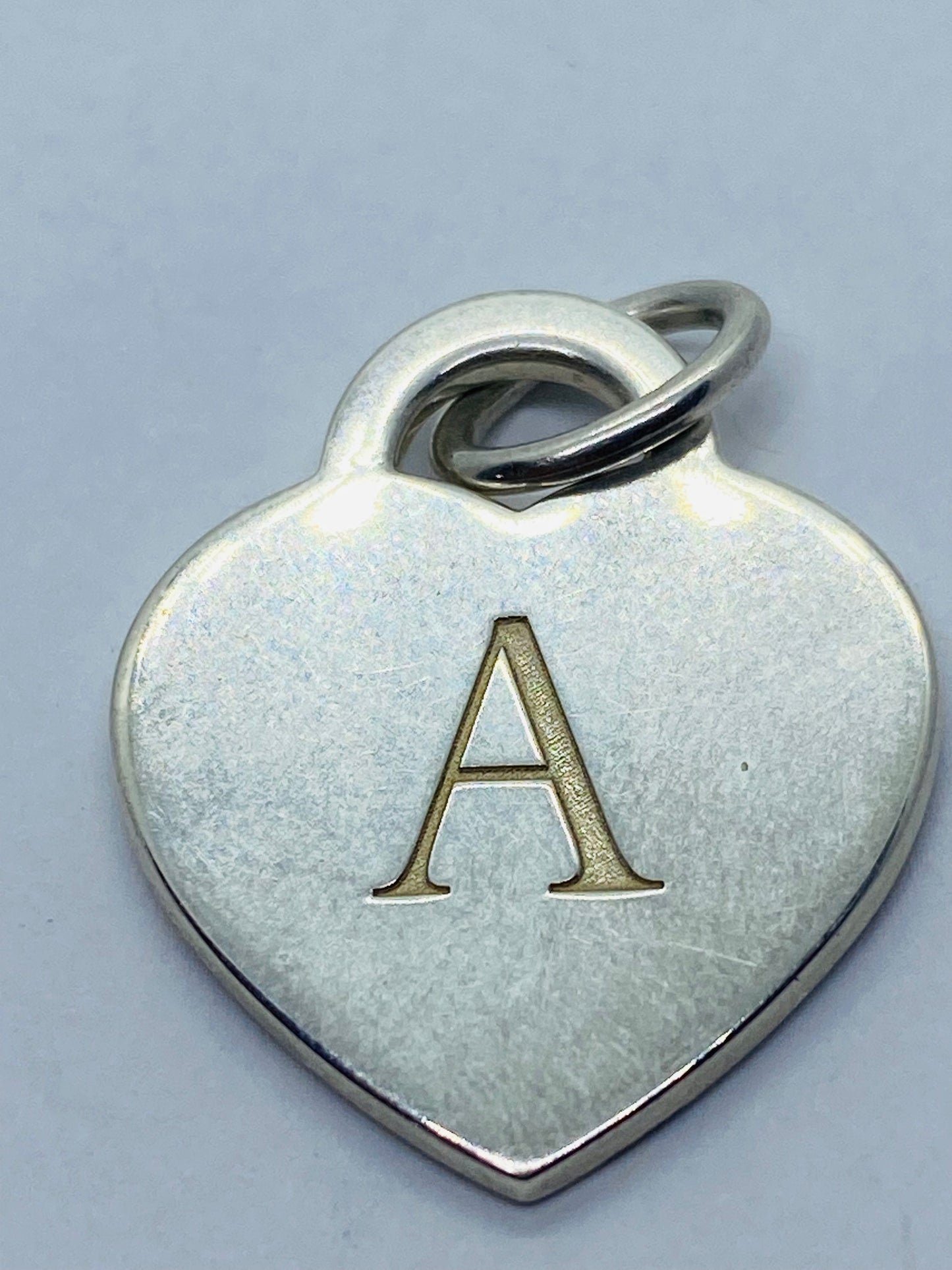 Tiffany & Co Silver Alphabet A Heart Charm Pendant Necklace 18” Long