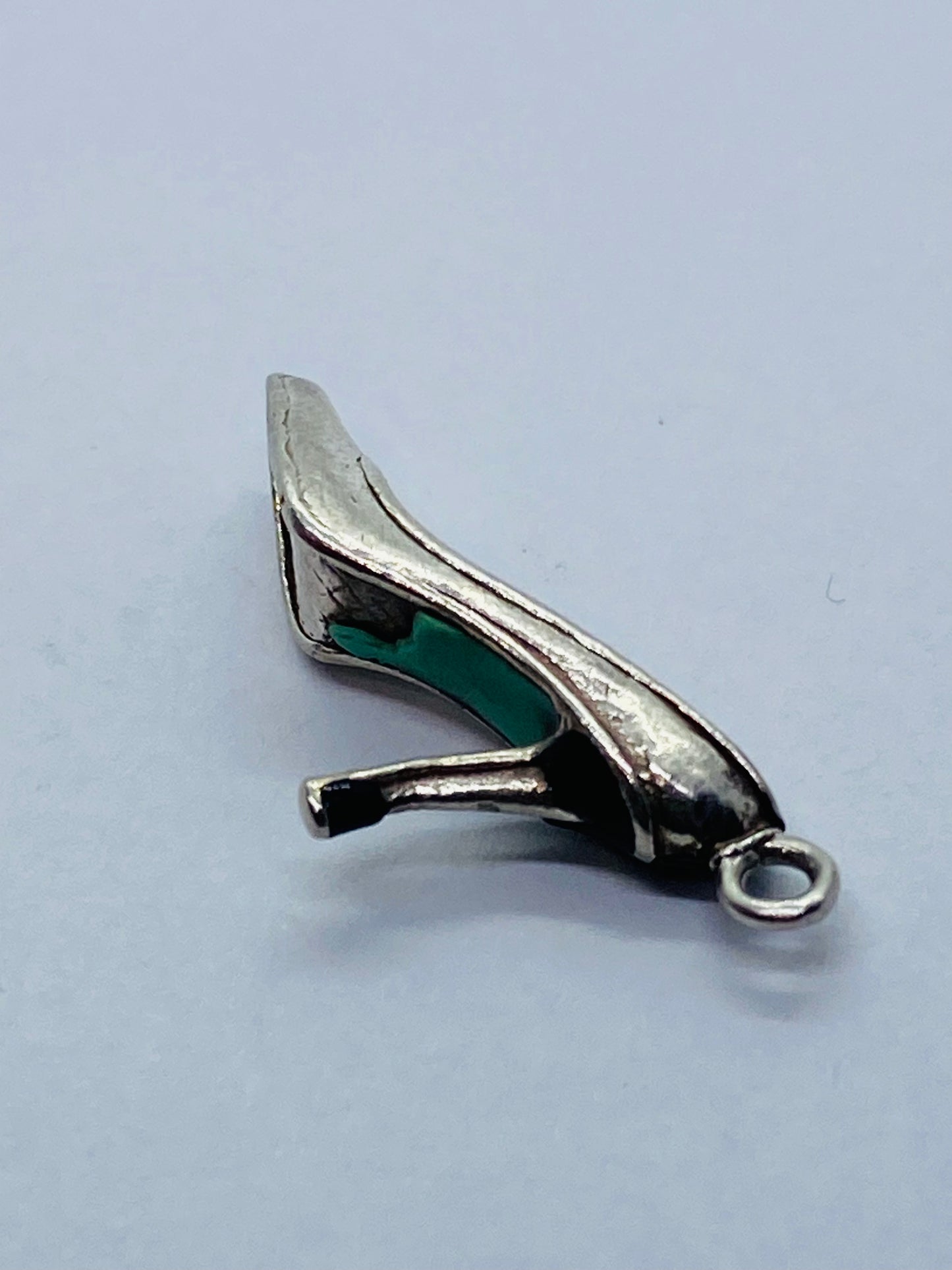 Tiffany & Co Silver Enamel Blue Black Enamel Plum Heel Shoe Charm Pump. Pouch