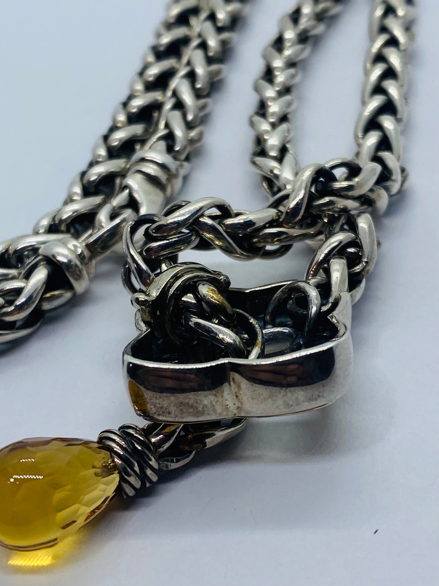 David Yurman Two-Tone Quatrefoil Lariat Adjustable Chain Necklace Citrine