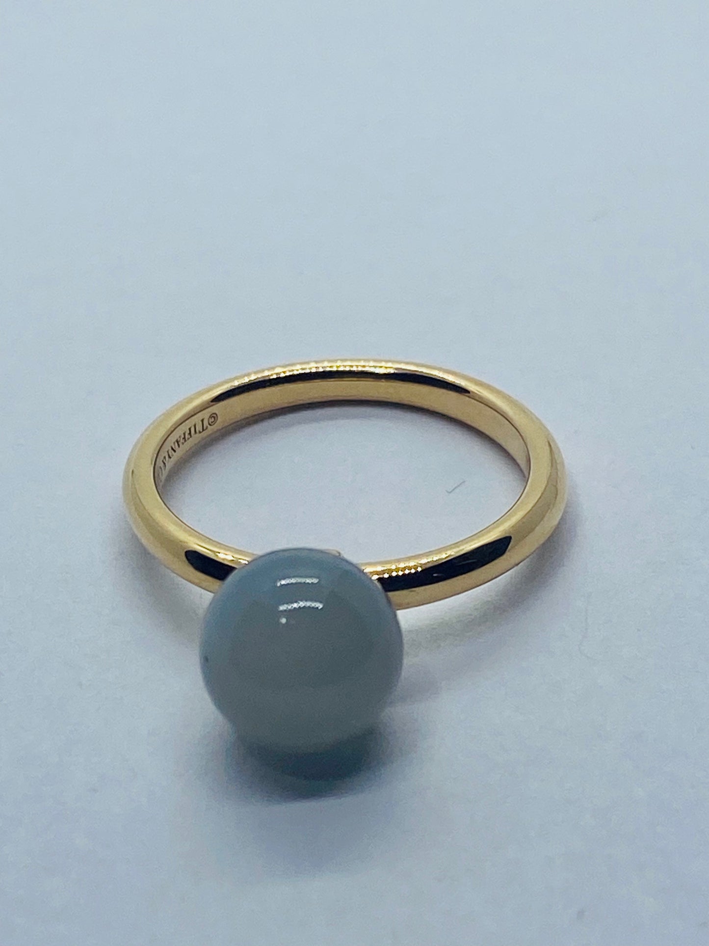 Authentic Tiffany & Co 18k Rose Gold Chalcedony Ball Ring 4.5, Ball 7.5mm Pouch