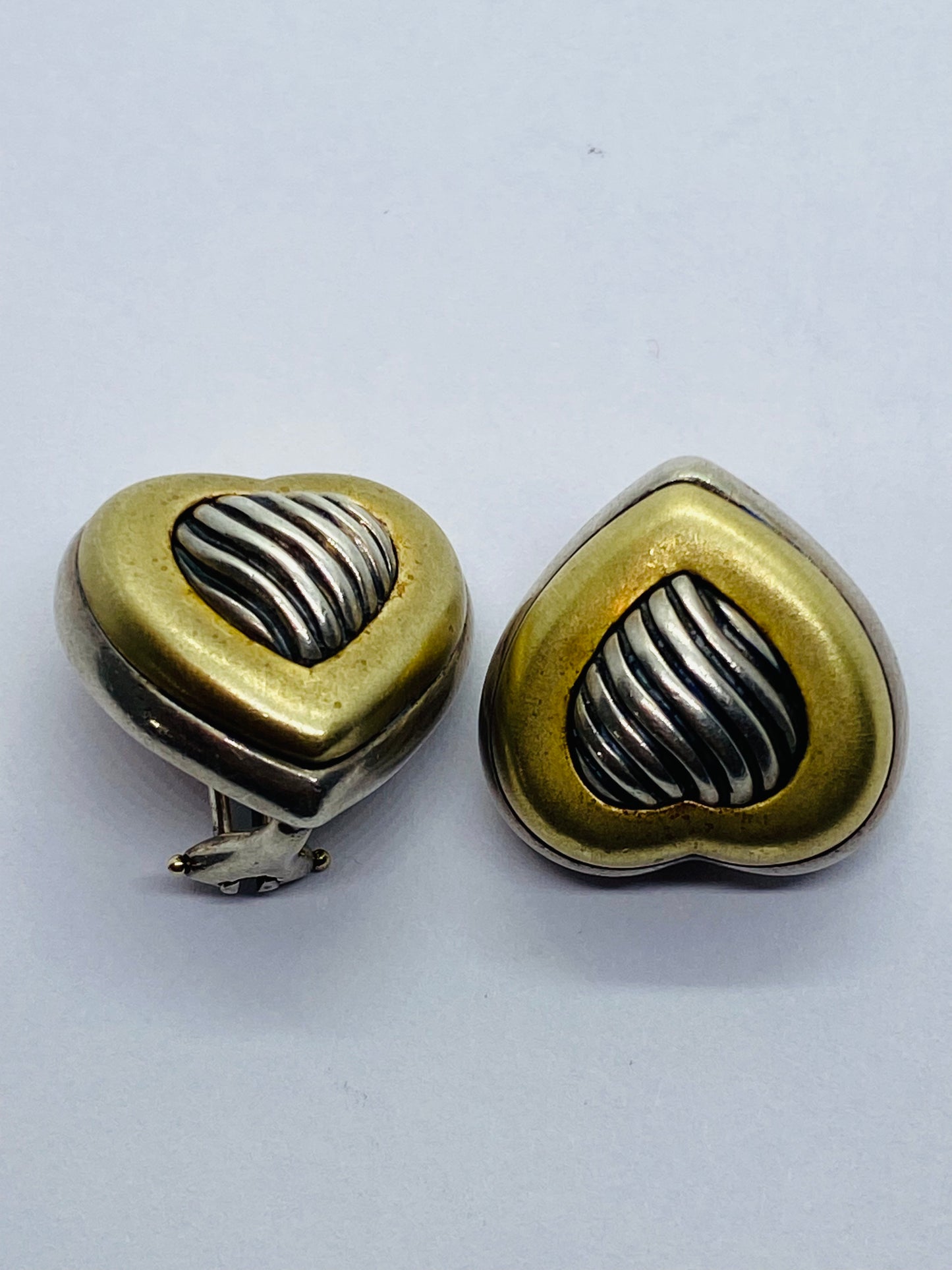 David Yurman Sterling & 18k Gold Thoroughbred Heart Cable Clip On Earrings
