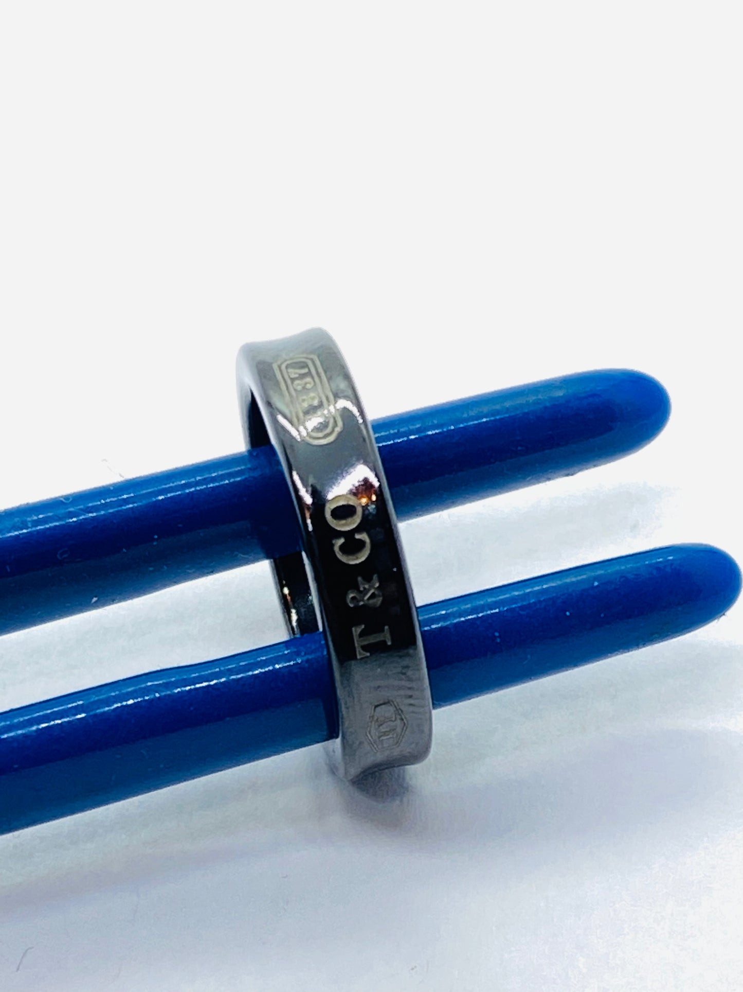 Tiffany & Co Titanium 1837 Narrow Band Ring Size 5 & Pouch Unisex Mens Rare