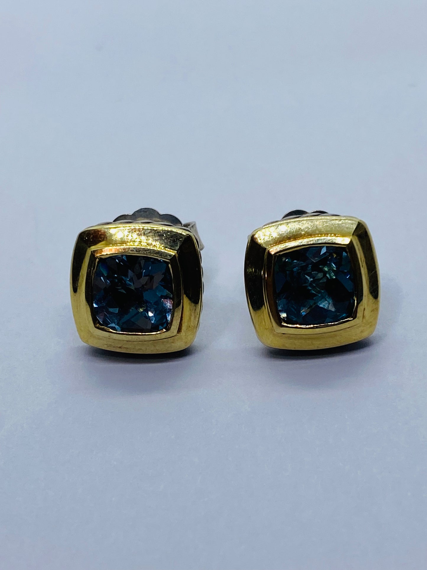 $1275 DAVID YURMAN 18K GOLD, SS ALBION BLUE TOPAZ EARRING Mint Condition